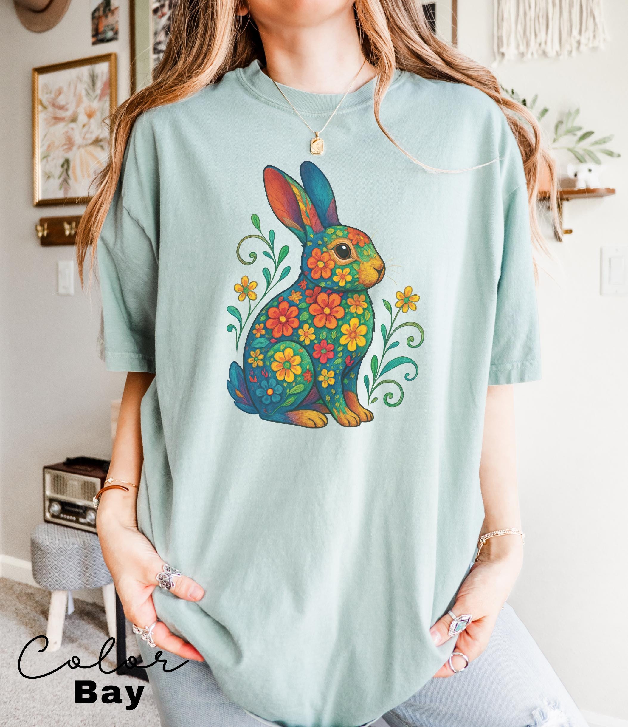 Bunny Shirt, Flower Rabbit Shirt, Spring Floral Shirt, Summer Shirt, Colorful Bunny Rabbit, Boho Animal, Mothers Day Gift, Country Shirt,