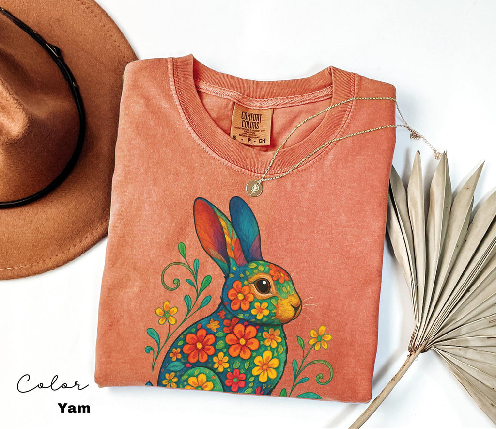 Bunny Shirt, Flower Rabbit Shirt, Spring Floral Shirt, Summer Shirt, Colorful Bunny Rabbit, Boho Animal, Mothers Day Gift, Country Shirt,