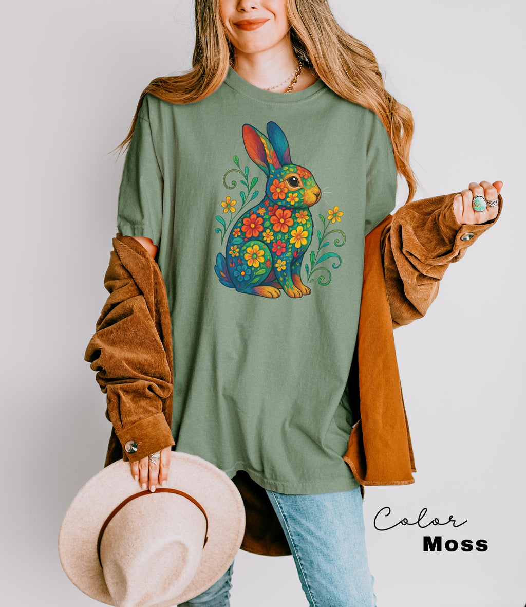 Bunny Shirt, Flower Rabbit Shirt, Spring Floral Shirt, Summer Shirt, Colorful Bunny Rabbit, Boho Animal, Mothers Day Gift, Country Shirt,