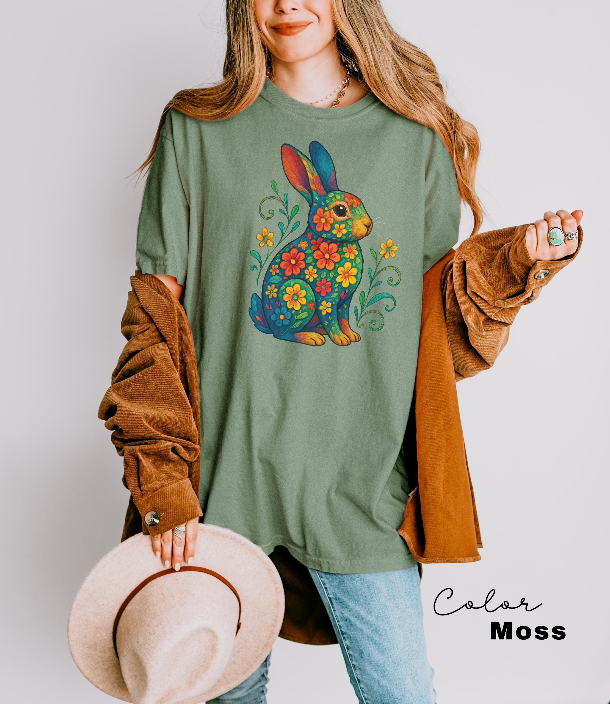 Bunny Shirt, Flower Rabbit Shirt, Spring Floral Shirt, Summer Shirt, Colorful Bunny Rabbit, Boho Animal, Mothers Day Gift, Country Shirt,