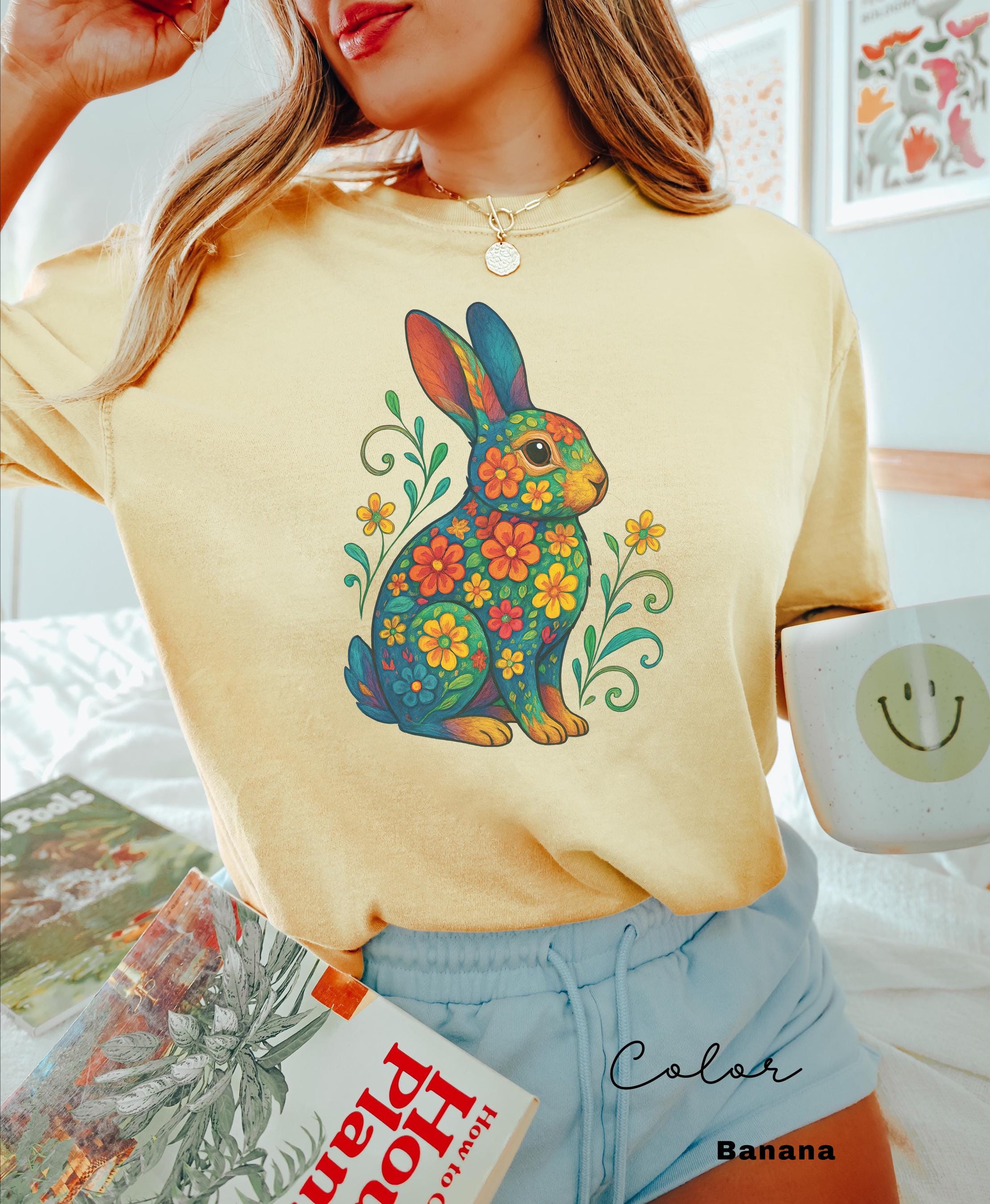 Bunny Shirt, Flower Rabbit Shirt, Spring Floral Shirt, Summer Shirt, Colorful Bunny Rabbit, Boho Animal, Mothers Day Gift, Country Shirt,