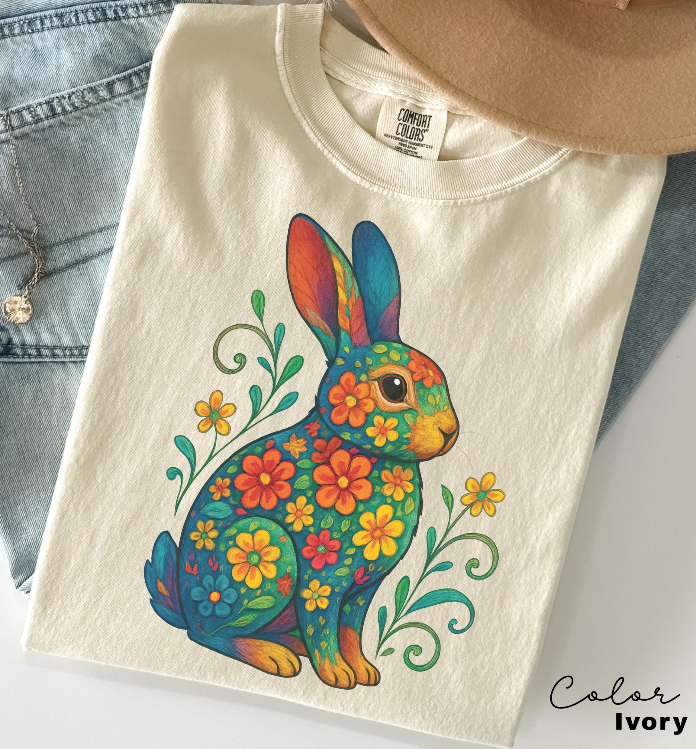 Bunny Shirt, Flower Rabbit Shirt, Spring Floral Shirt, Summer Shirt, Colorful Bunny Rabbit, Boho Animal, Mothers Day Gift, Country Shirt,