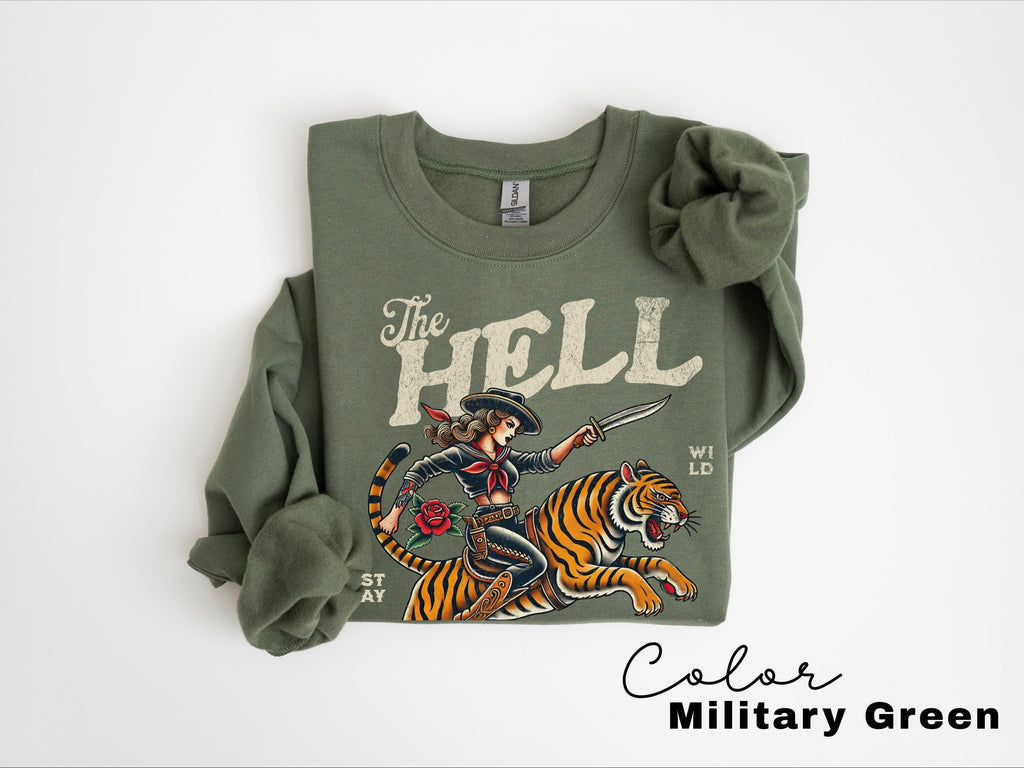 Retro Cowgirl Tiger Sweatshirt, The Hell I Won't, Trendy Sweatshirt, Retro Rodeo, Country Western Aesthetic Oversized Crewneck, Tiger