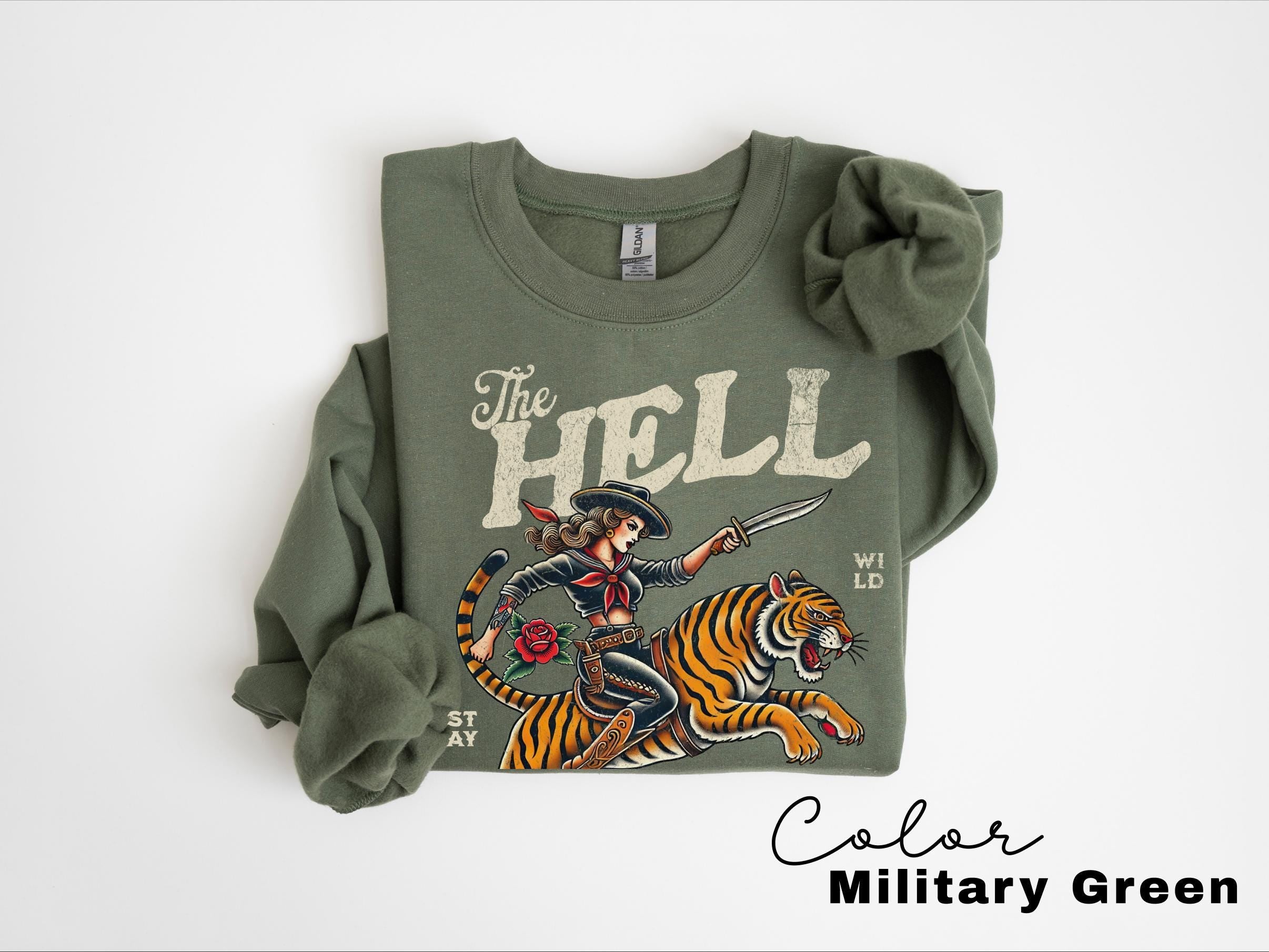 Retro Cowgirl Tiger Sweatshirt, The Hell I Won't, Trendy Sweatshirt, Retro Rodeo, Country Western Aesthetic Oversized Crewneck, Tiger