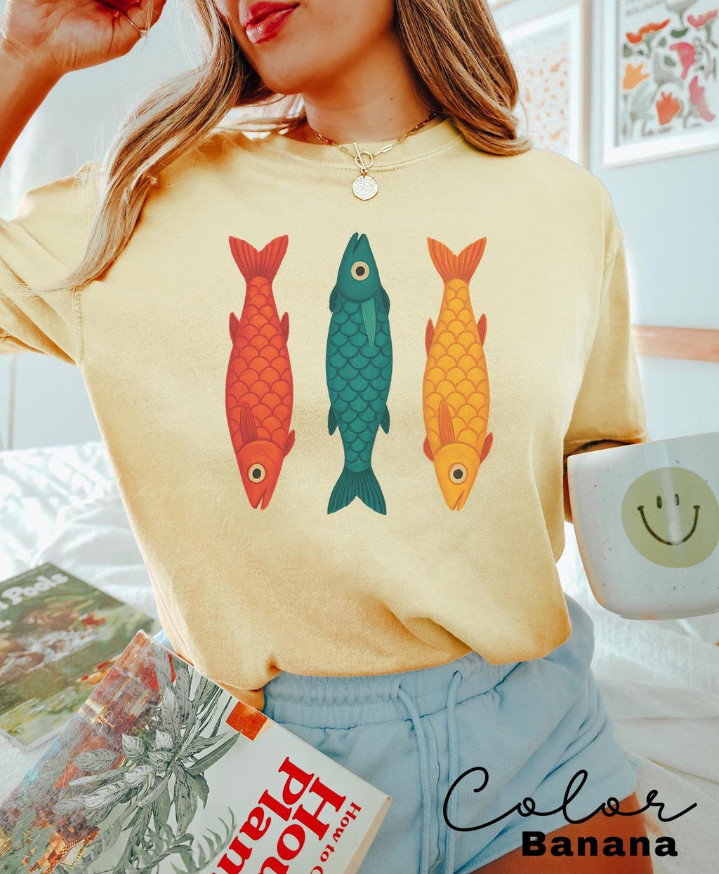Fish Shirt, 90s Shirt Tomato Girl Tee Ocean Oversized Trendy Graphic Tshirt Summer Coastal Grandma Fisherman Aesthetic Colorful Fish