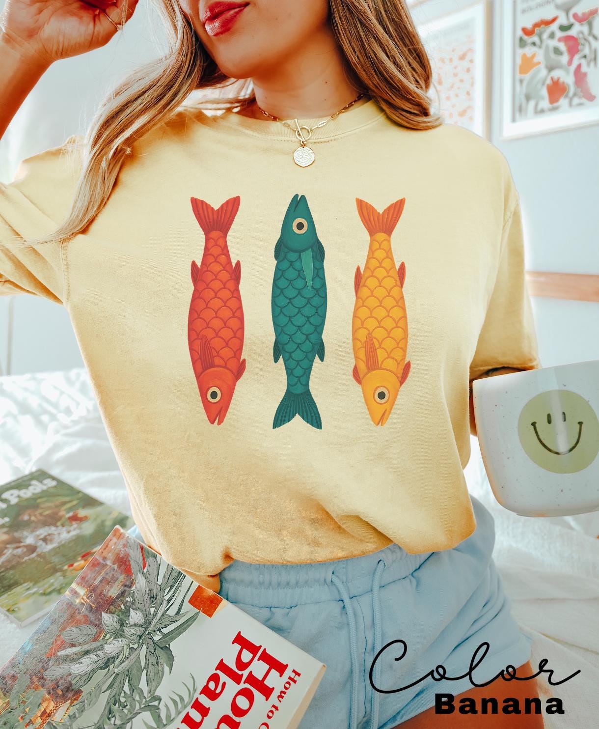 Fish Shirt, 90s Shirt Tomato Girl Tee Ocean Oversized Trendy Graphic Tshirt Summer Coastal Grandma Fisherman Aesthetic Colorful Fish