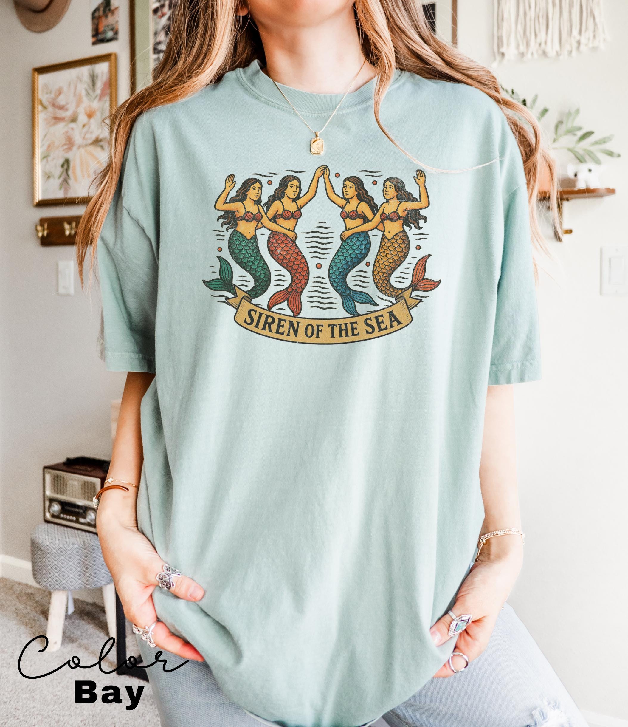Retro Mermaid Shirt, 90s Retro Tshirt, La Dolce Vita TShirt, Amalfi Fisherman Aesthetic, Oversized Comfort Colors Shirt, Summer Beach Tee