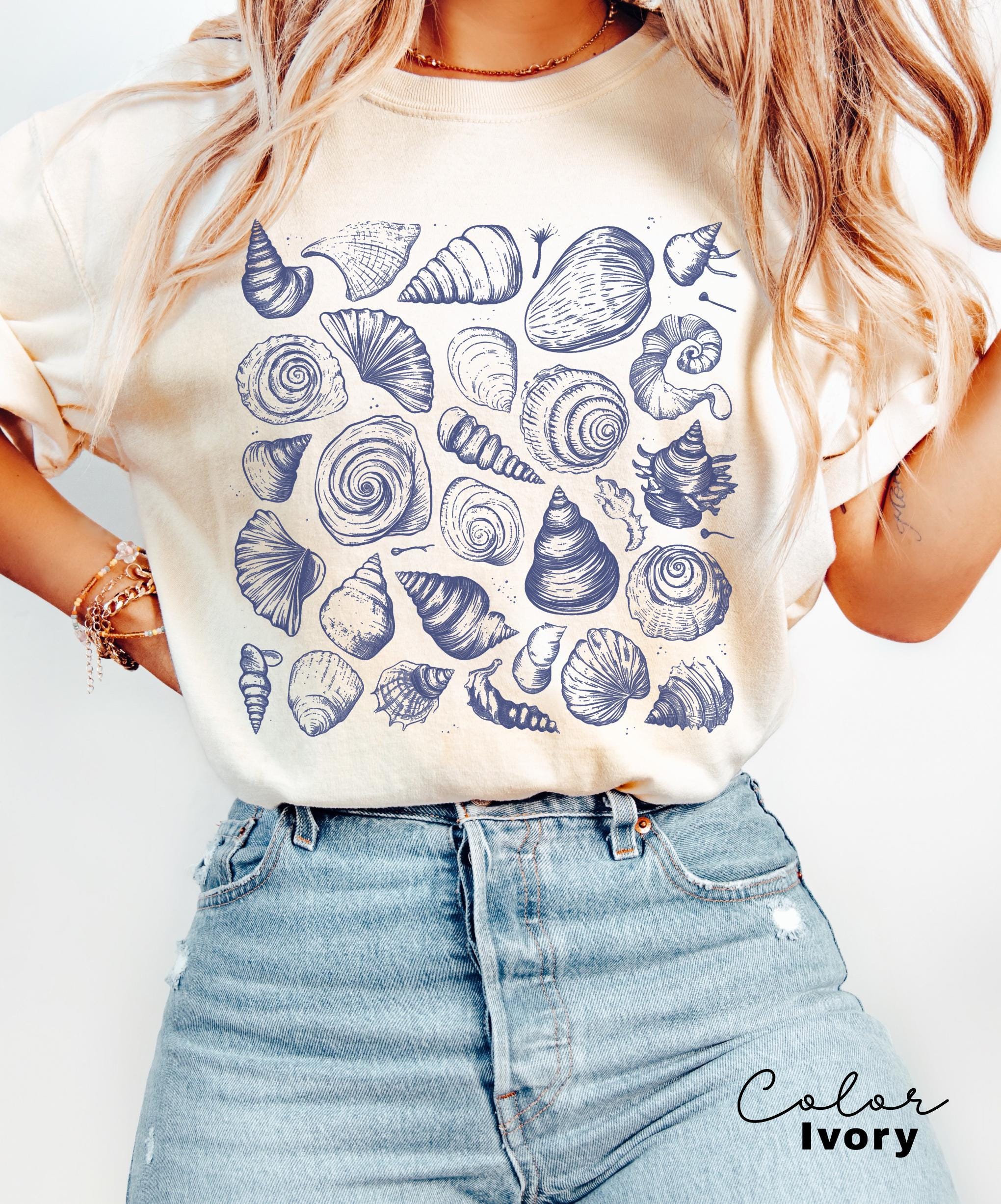 Seashell Shirt, Retro 90s Tattoo Tshirt, Retro Ocean Nature Shirt, Sealife, Ocean, Beach Summer Shirt, Comfort Colors, Vintage Style,