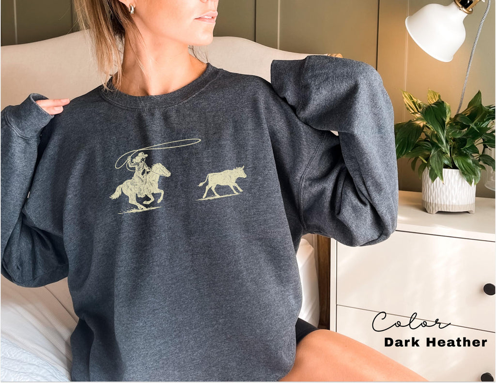 Cowgirl Roping Sweatshirt, Retro Western Rodeo Graphic Pullover, Cowboy Rodeo Sweatshirt, Country Girl Outfit, Gift for Her, Farm Sweatshirt