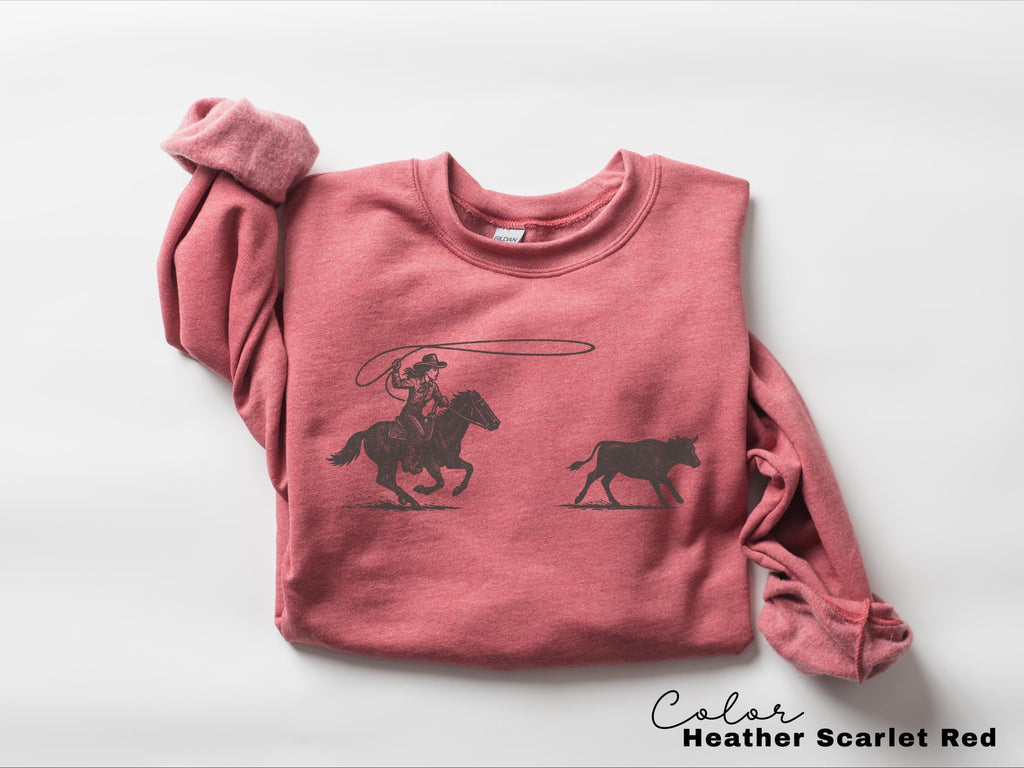 Cowgirl Roping Sweatshirt, Retro Western Rodeo Graphic Pullover, Cowboy Rodeo Sweatshirt, Country Girl Outfit, Gift for Her, Farm Sweatshirt