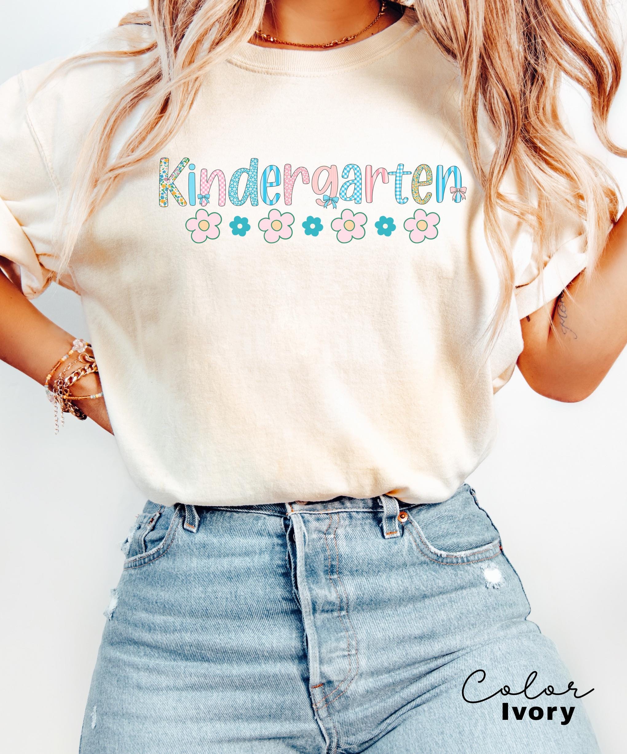 Kindergarten Teacher Shirt, Comfort Colors Kindergarten Shirt, Kinder Crew, Kinder Garten Teacher Back to School Shirts, Pre-K Teacher