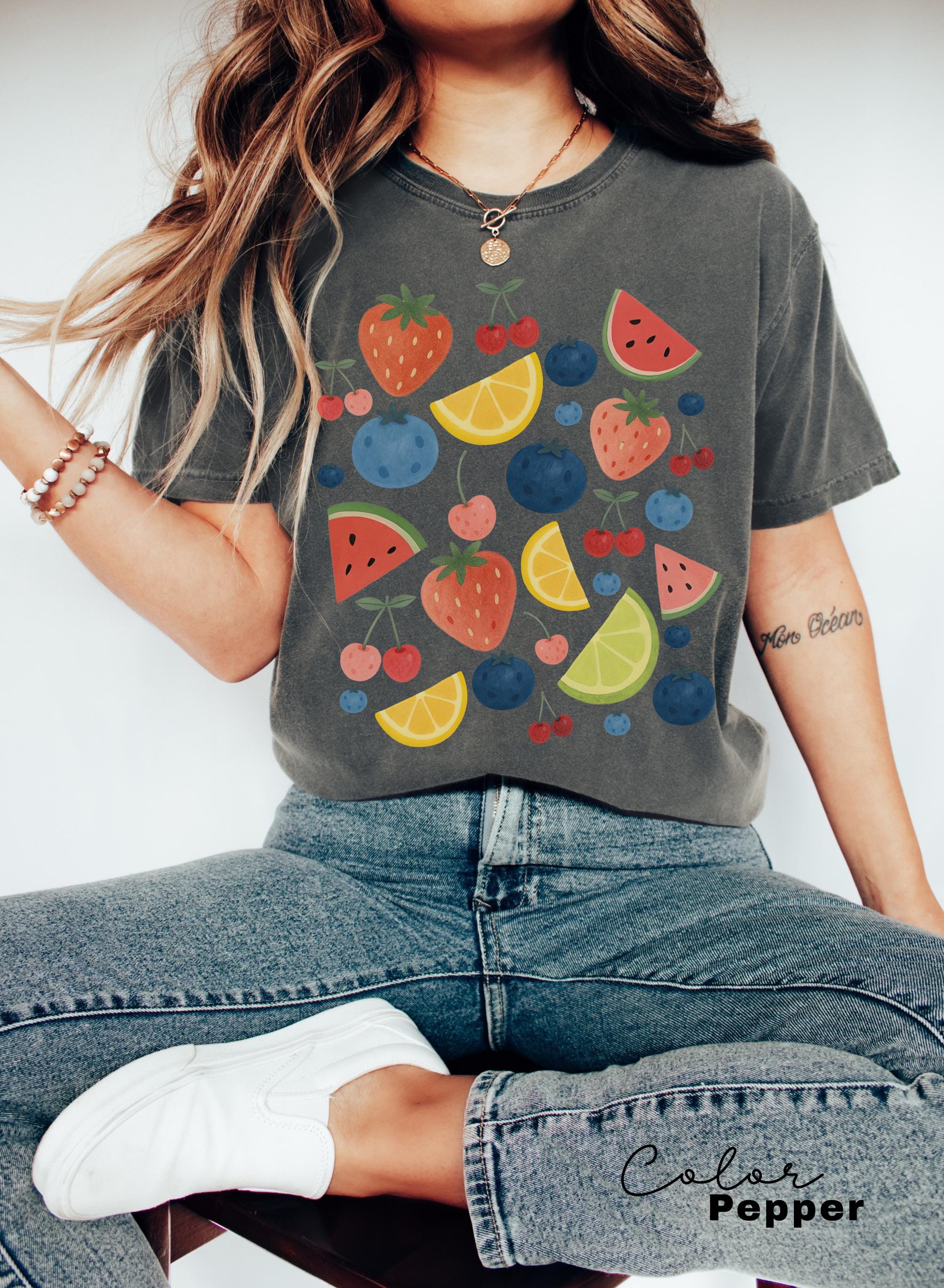 Summer Fruit Shirt, Comfort Colors Cottagecore Strawberry Shirt, Lemon t-Shirt, Summer Time Tropical Vacation, Blueberry, Watermelon
