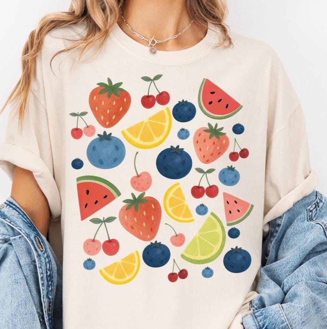 Summer Fruit Shirt, Comfort Colors Cottagecore Strawberry Shirt, Lemon t-Shirt, Summer Time Tropical Vacation, Blueberry, Watermelon