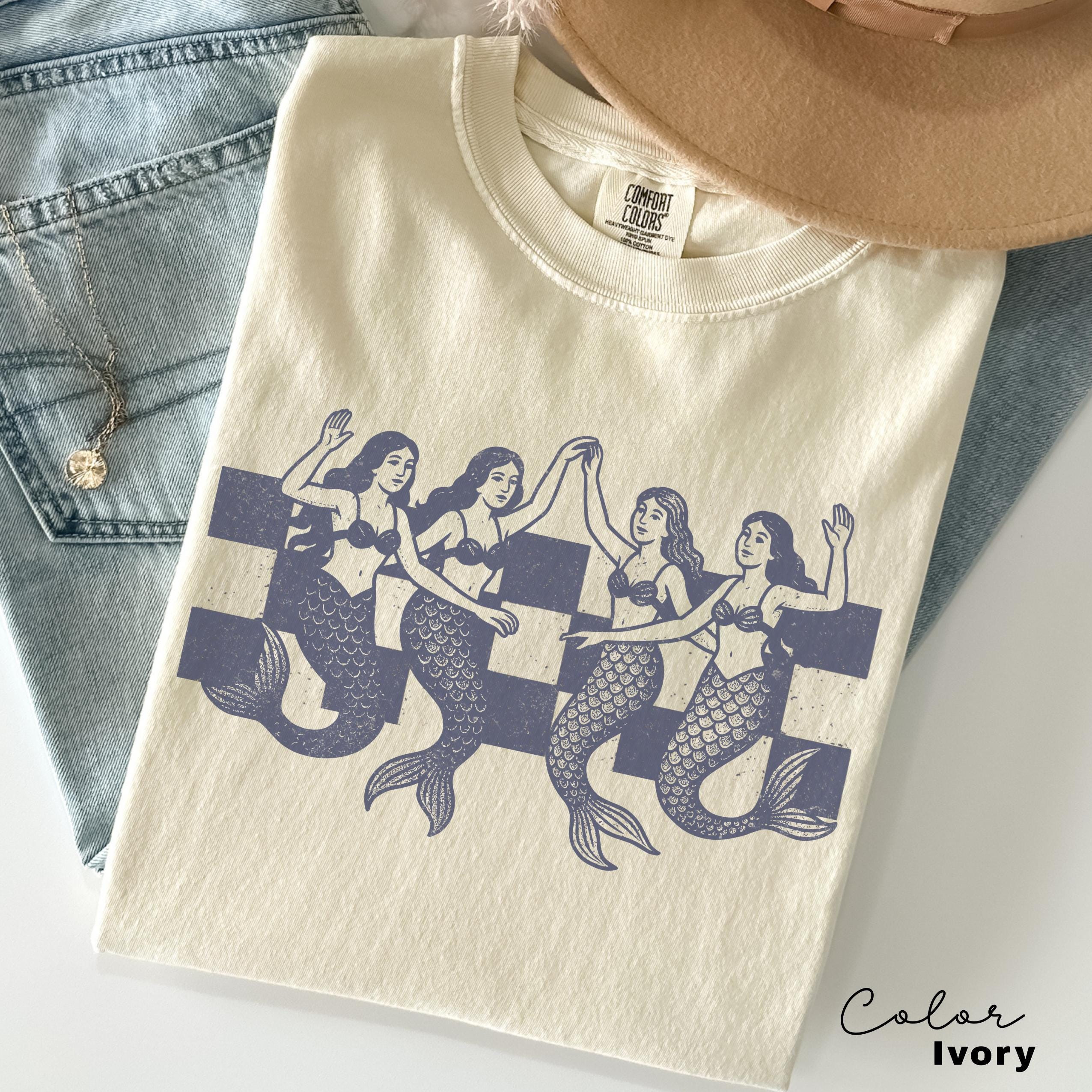 Retro Mermaid Shirt, 90s Retro tattoo Tshirt, Nautical Ocean, Amalfi Fisherman Aesthetic, Oversized Comfort Colors Shirt, Summer Beach Tee
