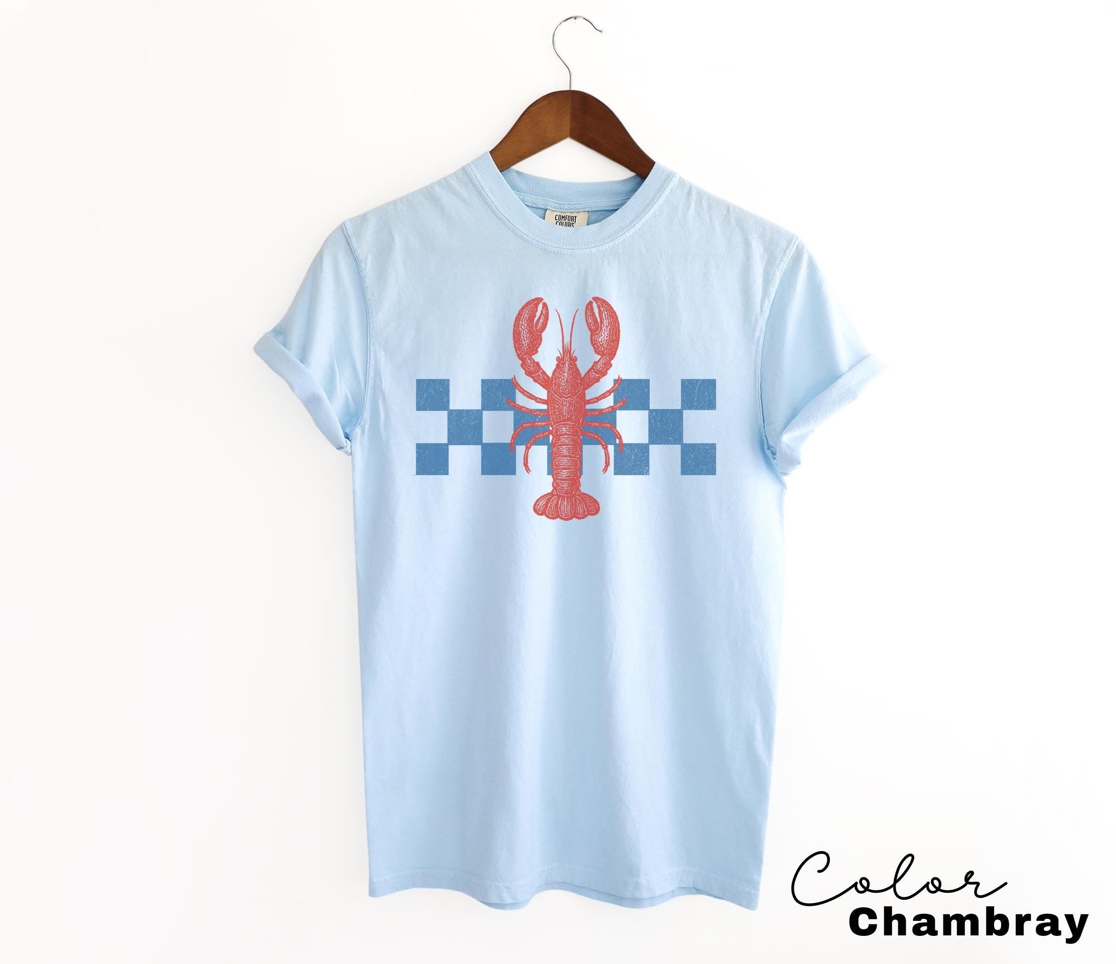 Summer Beach Shirt, Lobster Shirt, Retro 90s shirt, Fisherman Aeshetic, Summer Vacation, Vintage Retro Summer, Checkerboard, Lobster Shirt