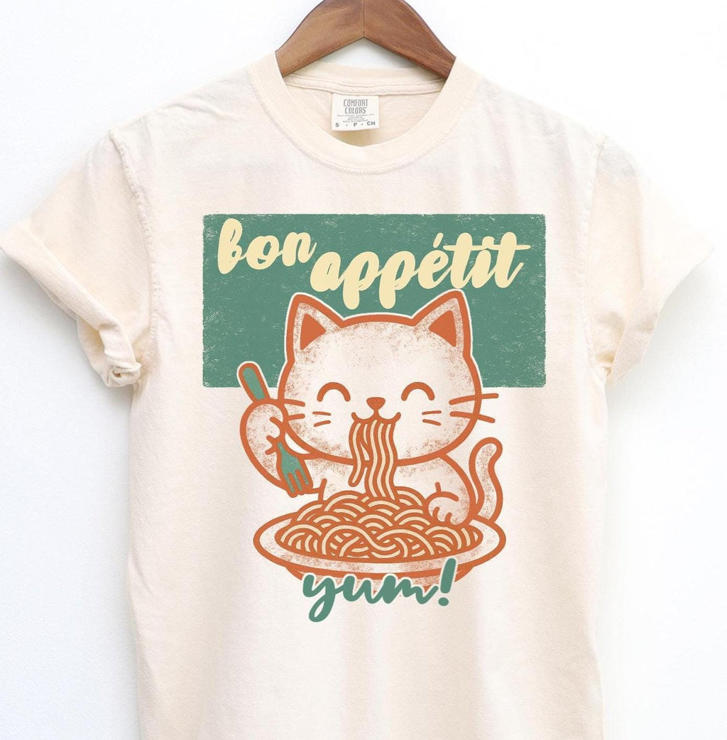 Ramen Noodle Cat Shirt, Cute Kitty Retro Style Graphic Tee, Bon Appetit Shirt, Cat Lover Tshirt, spaghetti shirt, Kitten Cat lover Retro Tee