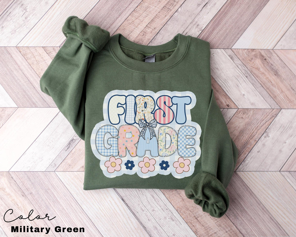 First Grade Teacher Sweatshirt, Back to School 1st Grade , Teacher Appreciation Gift, Cute Elementary School Crewneck, Crew Squad, Coquette