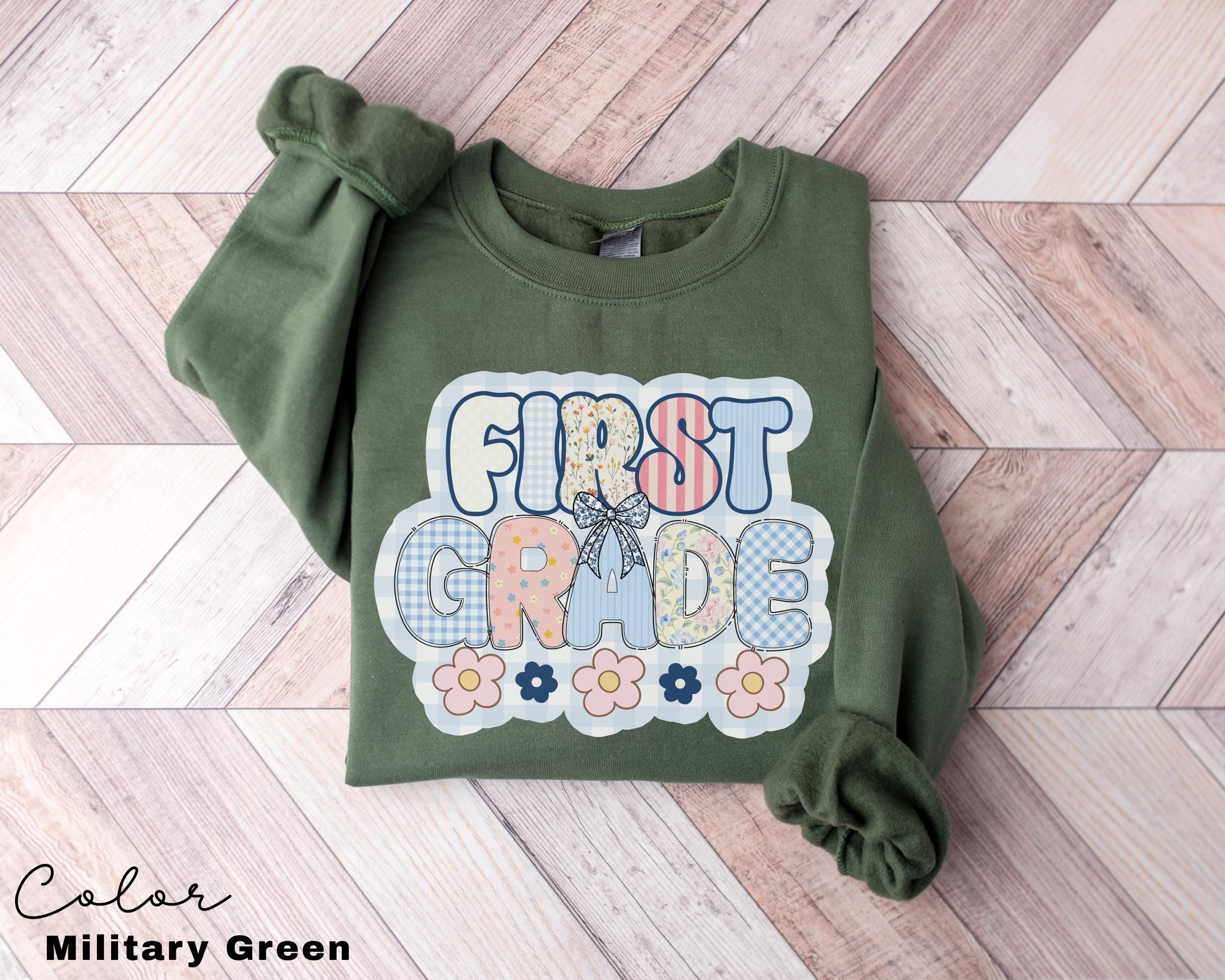 First Grade Teacher Sweatshirt, Back to School 1st Grade , Teacher Appreciation Gift, Cute Elementary School Crewneck, Crew Squad, Coquette