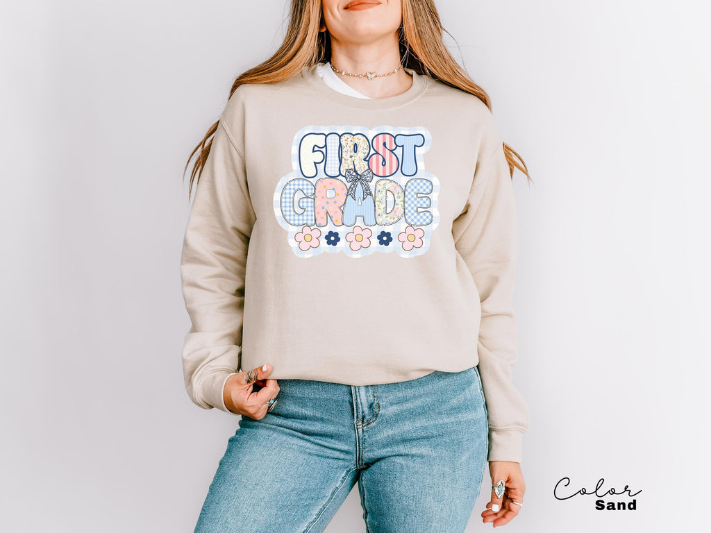 First Grade Teacher Sweatshirt, Back to School 1st Grade , Teacher Appreciation Gift, Cute Elementary School Crewneck, Crew Squad, Coquette