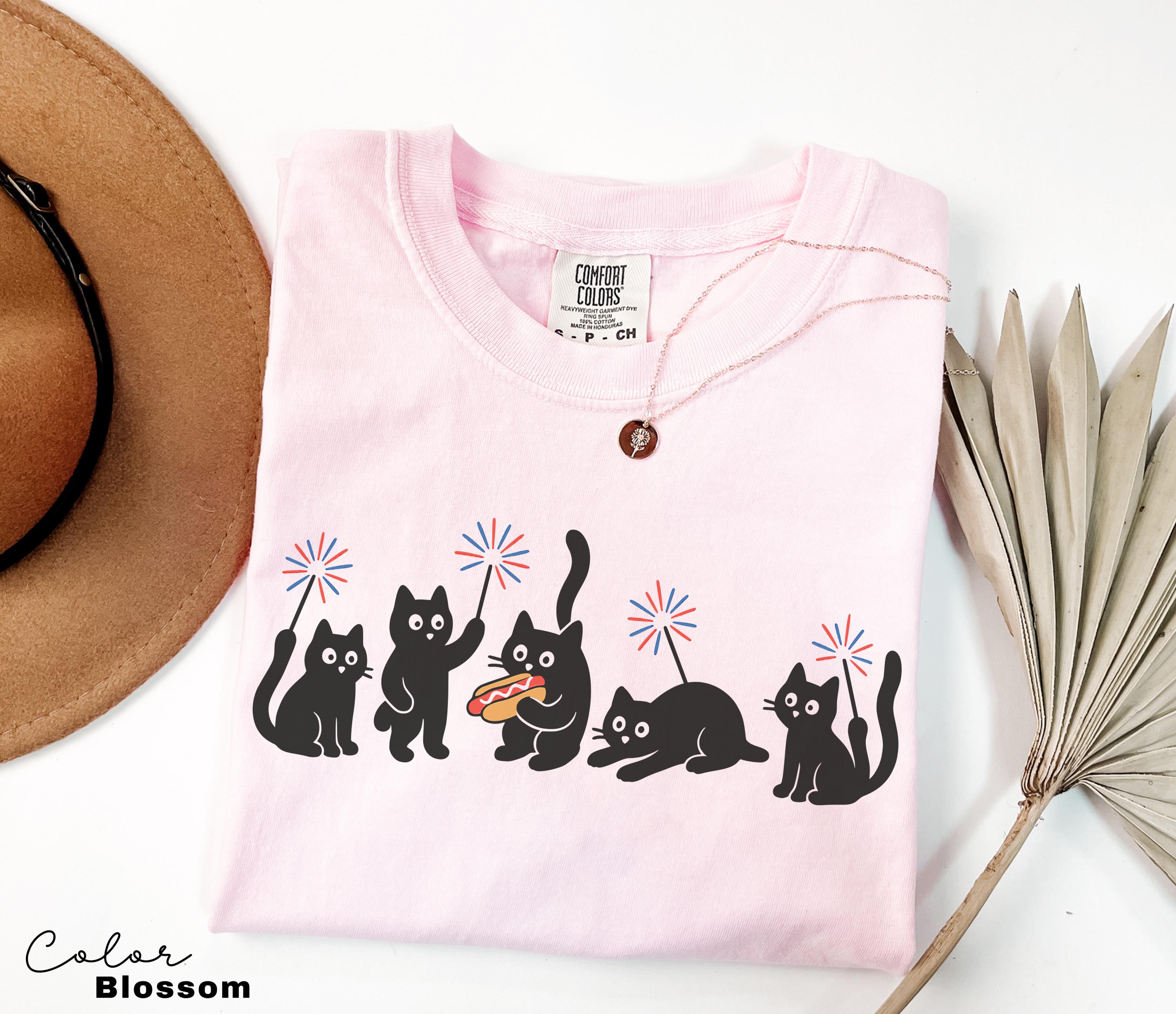 4th of July Cat Shirt, Funny Cats T-Shirt, Comfort Colors, Cat Lovers T-shirt, Gift for Cat Mom, USA Patriotic Tee, Black Cat Tee, Kitten