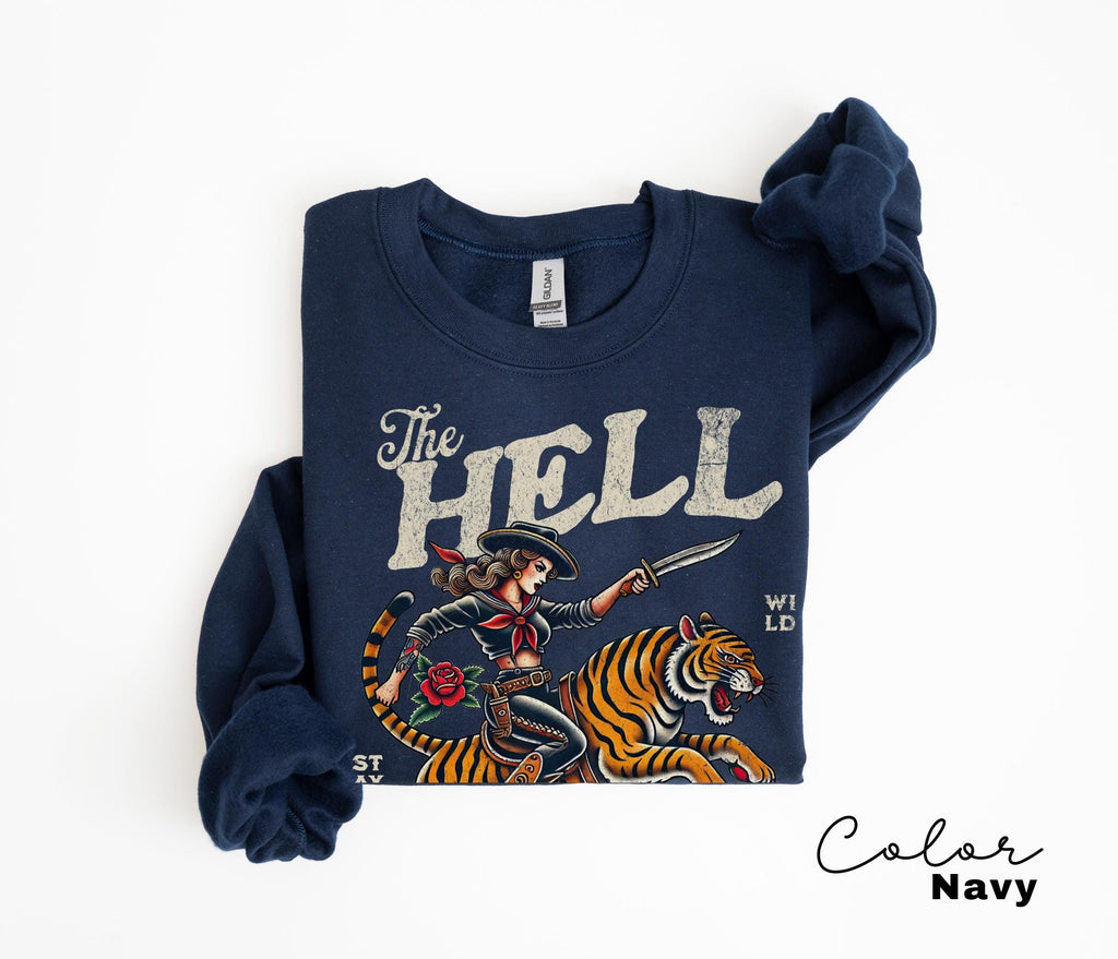 Retro Cowgirl Tiger Sweatshirt, The Hell I Won't, Trendy Sweatshirt, Retro Rodeo, Country Western Aesthetic Oversized Crewneck, Tiger