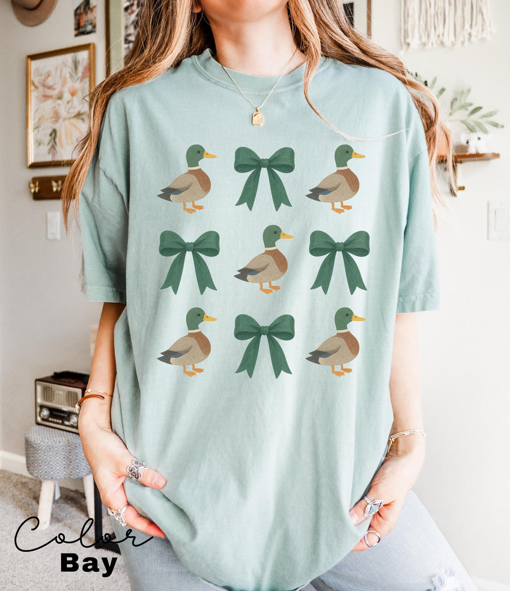 Coquette Duck Shirt, Mallard Duck Bow Shirt, Comfort Colors Tee, Cottagecore Duck Shirt, Goose T-shirt, Farmgirl Shirt, Bow T-shirt,
