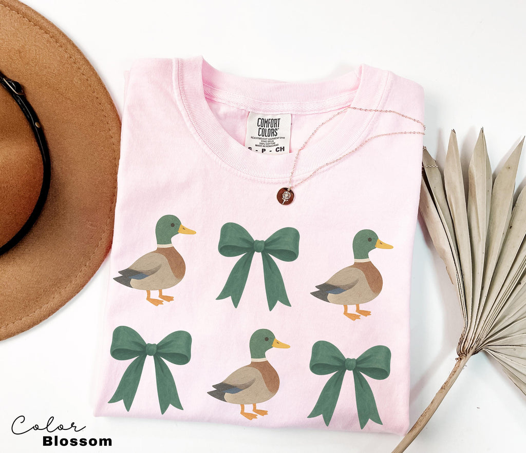 Coquette Duck Shirt, Mallard Duck Bow Shirt, Comfort Colors Tee, Cottagecore Duck Shirt, Goose T-shirt, Farmgirl Shirt, Bow T-shirt,