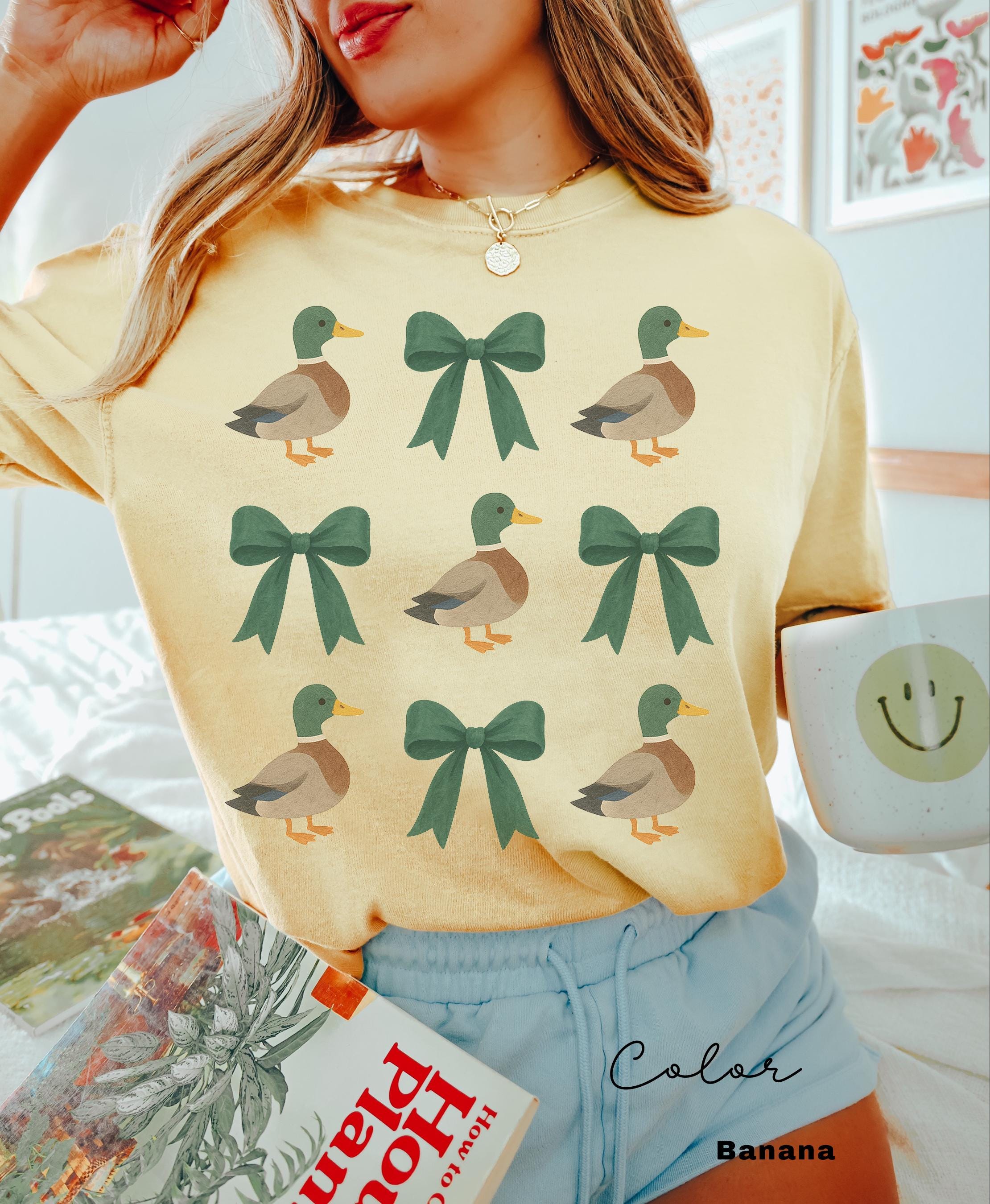 Coquette Duck Shirt, Mallard Duck Bow Shirt, Comfort Colors Tee, Cottagecore Duck Shirt, Goose T-shirt, Farmgirl Shirt, Bow T-shirt,