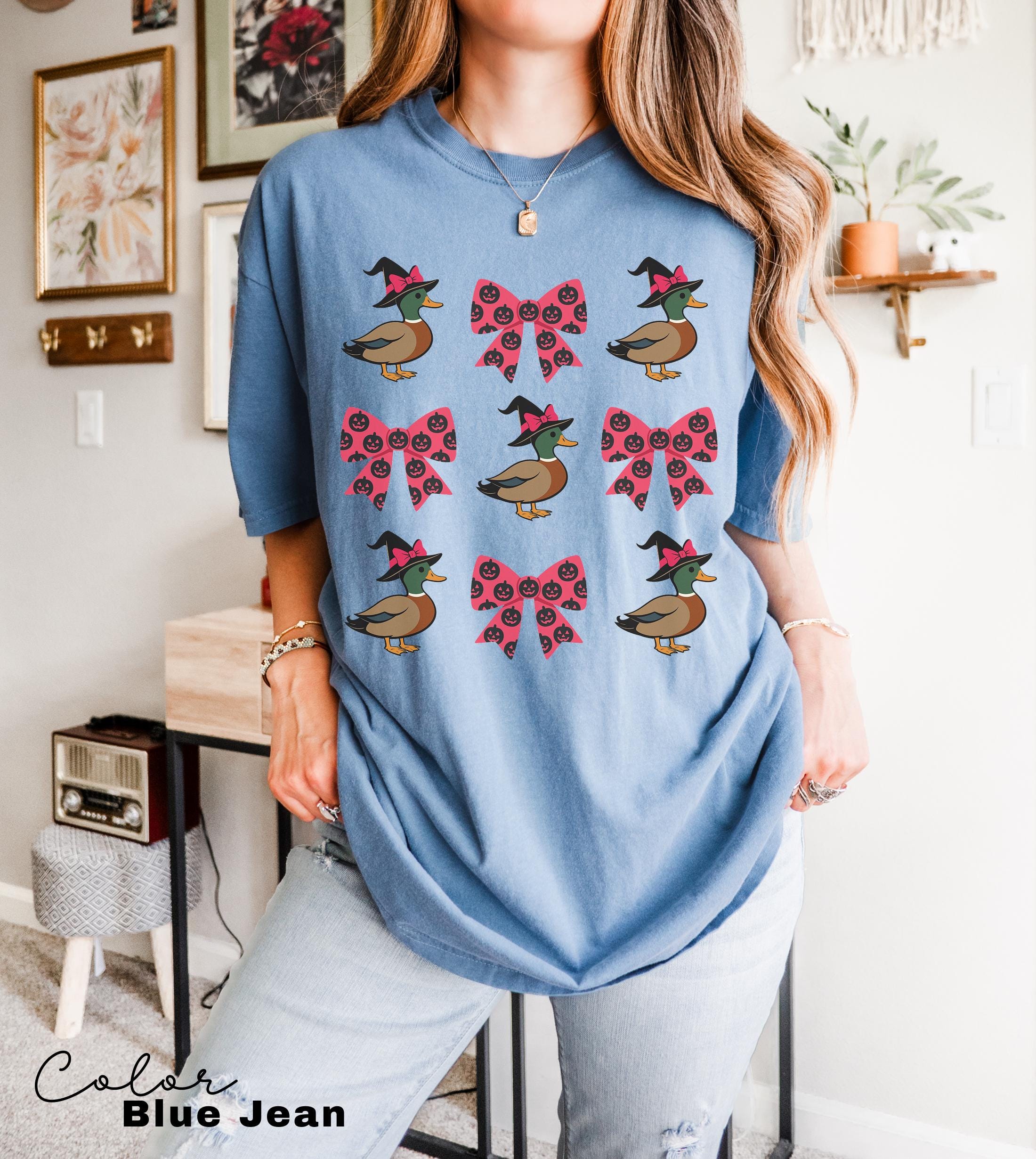 Halloween Coquette Duck Shirt, Mallard Duck, Comfort Colors Tee, Pink Bow Shirt, Witchy Tee, Cottagecore Shirt, Cute Trendy,