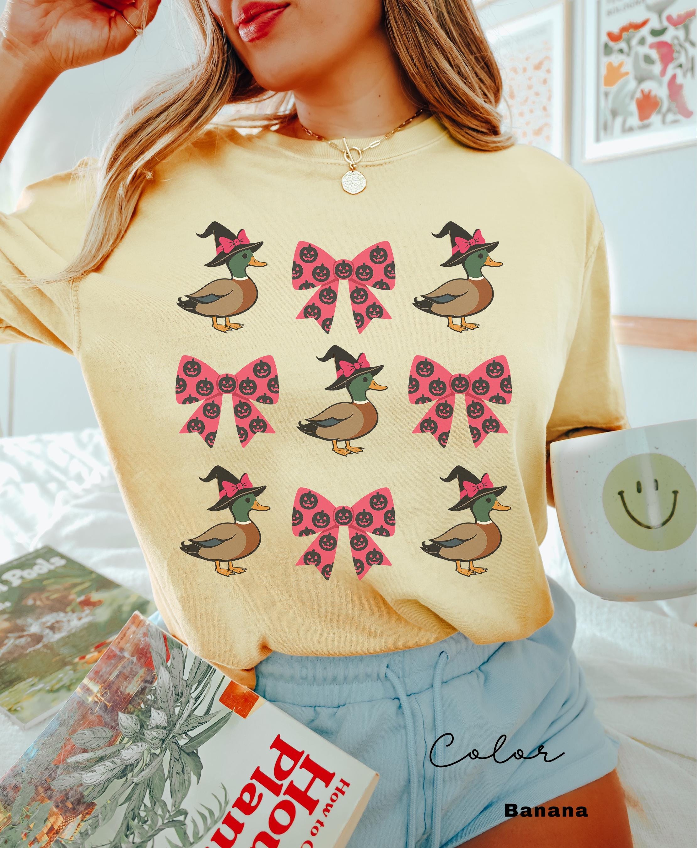 Halloween Coquette Duck Shirt, Mallard Duck, Comfort Colors Tee, Pink Bow Shirt, Witchy Tee, Cottagecore Shirt, Cute Trendy,