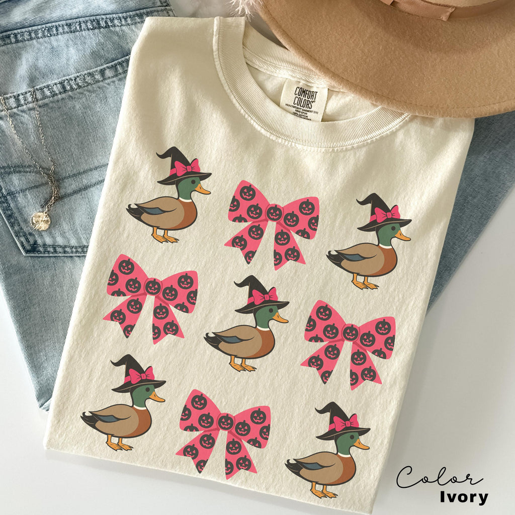 Halloween Coquette Duck Shirt, Mallard Duck, Comfort Colors Tee, Pink Bow Shirt, Witchy Tee, Cottagecore Shirt, Cute Trendy,