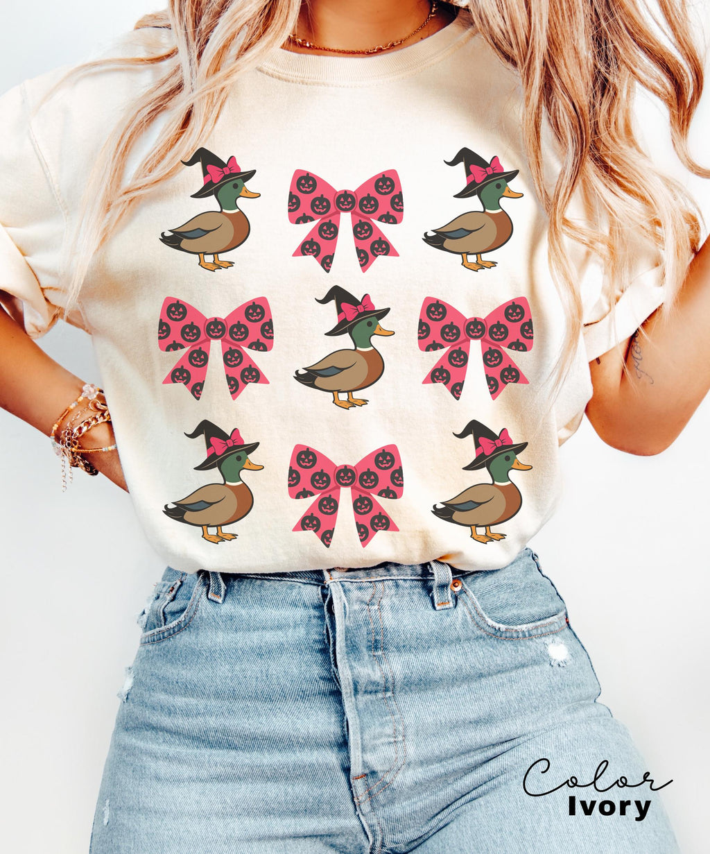 Halloween Coquette Duck Shirt, Mallard Duck, Comfort Colors Tee, Pink Bow Shirt, Witchy Tee, Cottagecore Shirt, Cute Trendy,