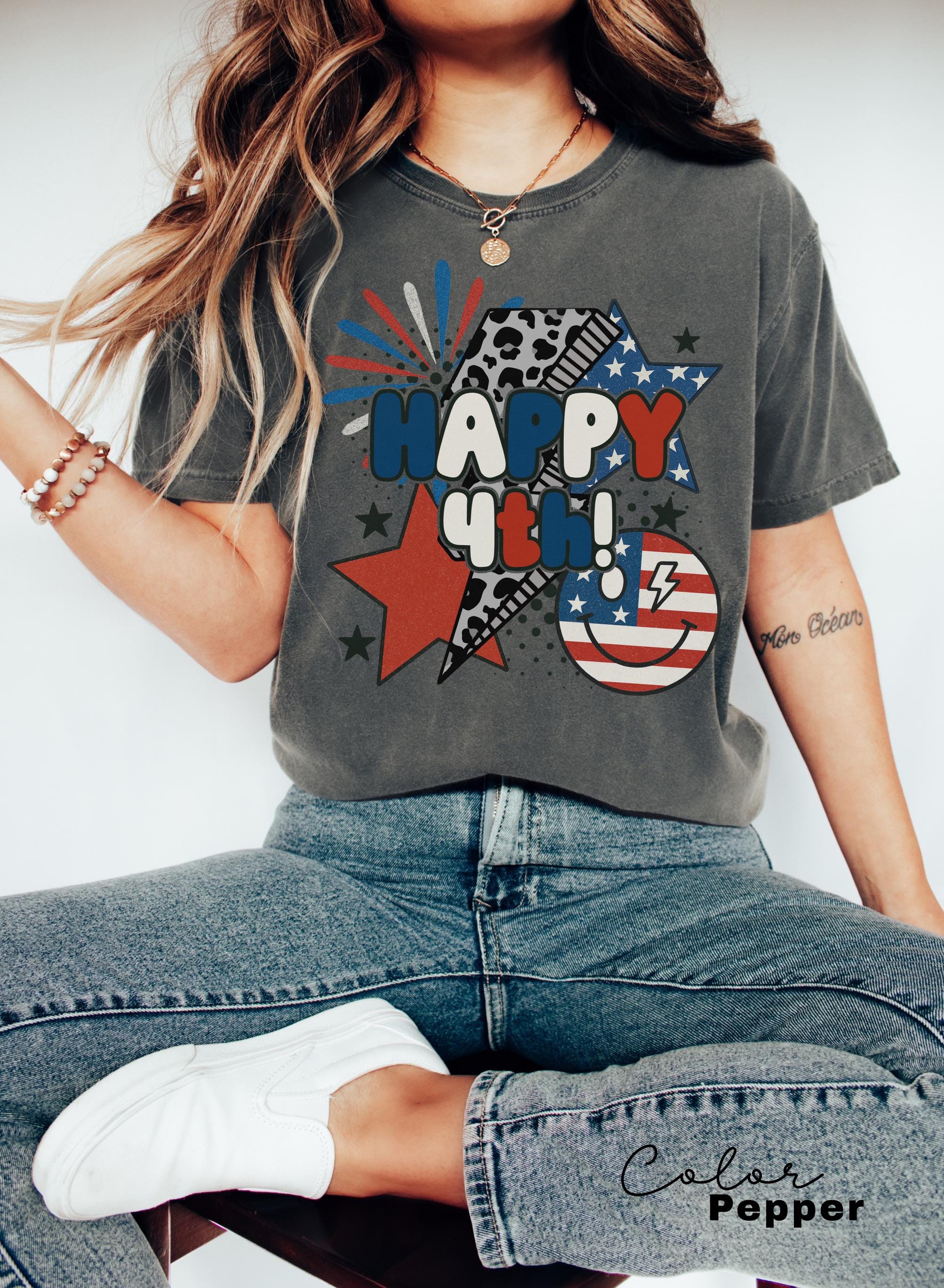 Retro USA Shirt, Happy 4th of July Shirt, Women's Patriotic Shirt, USA Tee, American Girly Shirt, Retro USA Comfort Color Shirt