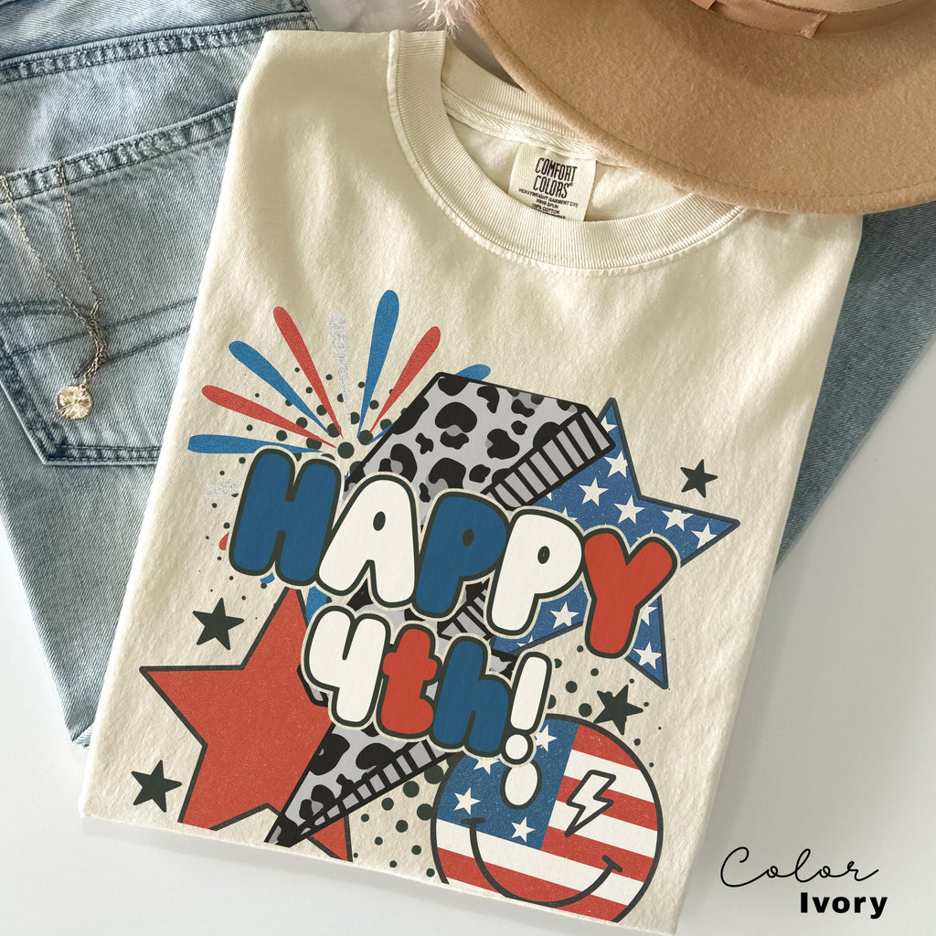 Retro USA Shirt, Happy 4th of July Shirt, Women's Patriotic Shirt, USA Tee, American Girly Shirt, Retro USA Comfort Color Shirt