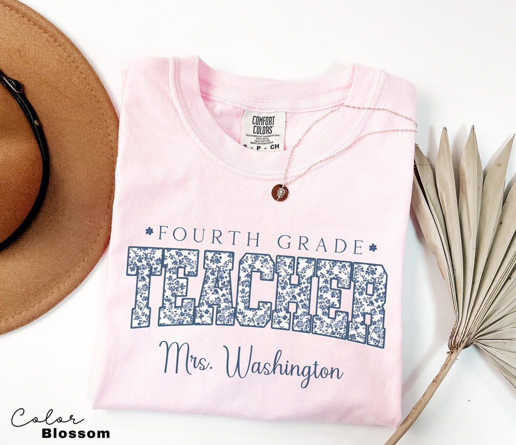Custom Teacher Shirt, Fourth Grade Teacher, Teacher Name Shirt, 4th Grade Teacher Shirt, Fourth Grade Crew Squad, Floral Teacher T-shirt