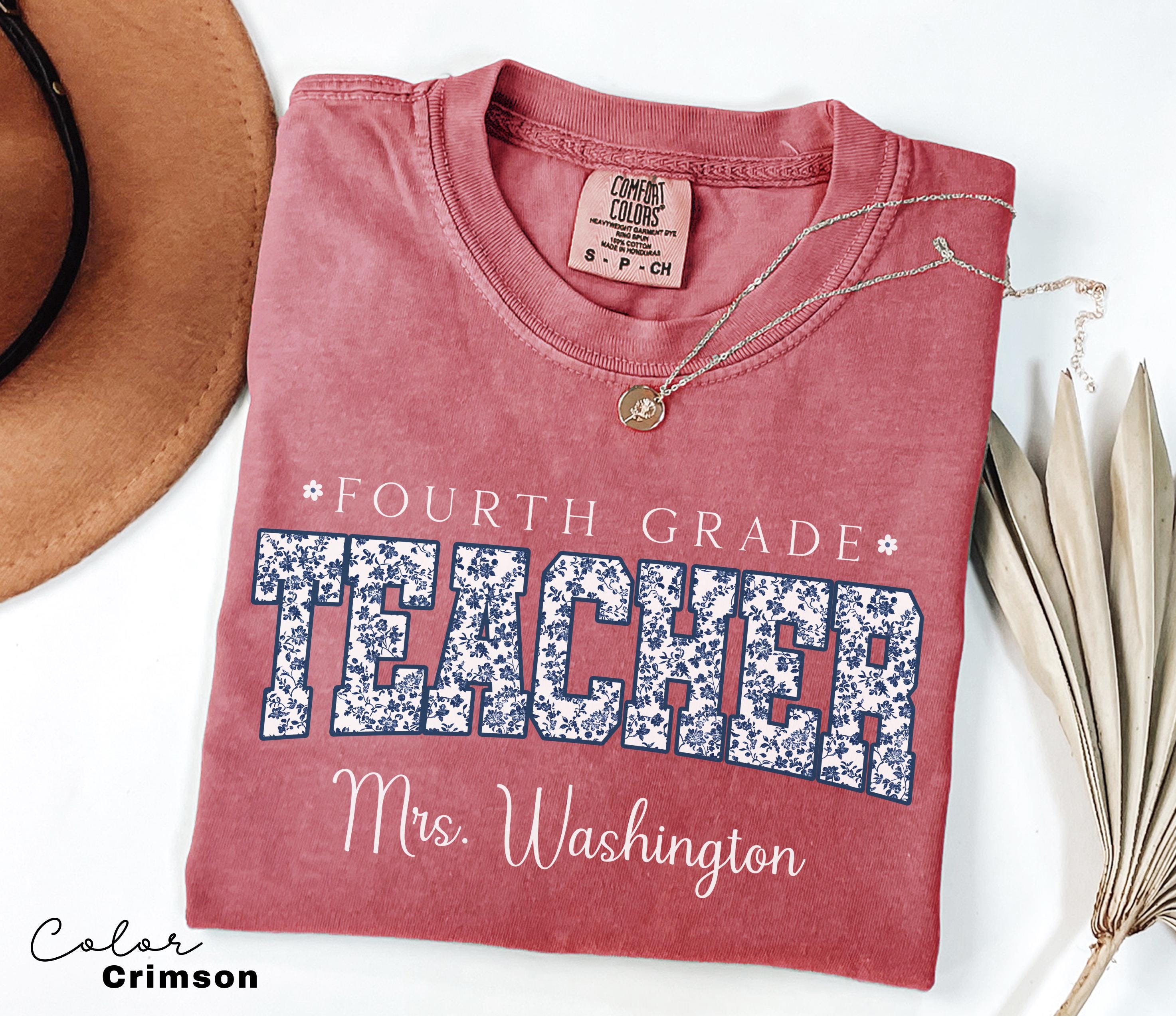 Custom Teacher Shirt, Fourth Grade Teacher, Teacher Name Shirt, 4th Grade Teacher Shirt, Fourth Grade Crew Squad, Floral Teacher T-shirt