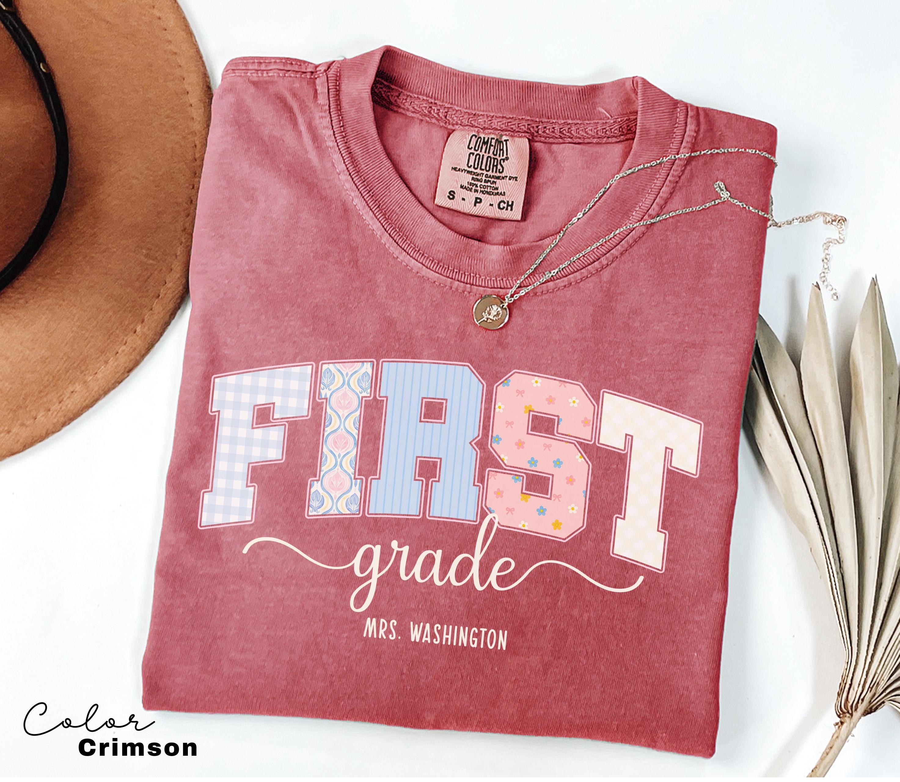 Custom First Grade Teacher Comfort Colors Shirt, Personalized Name, Back to School Teacher Tee, 1st Grade Teacher Group Shirt, Cute Floral