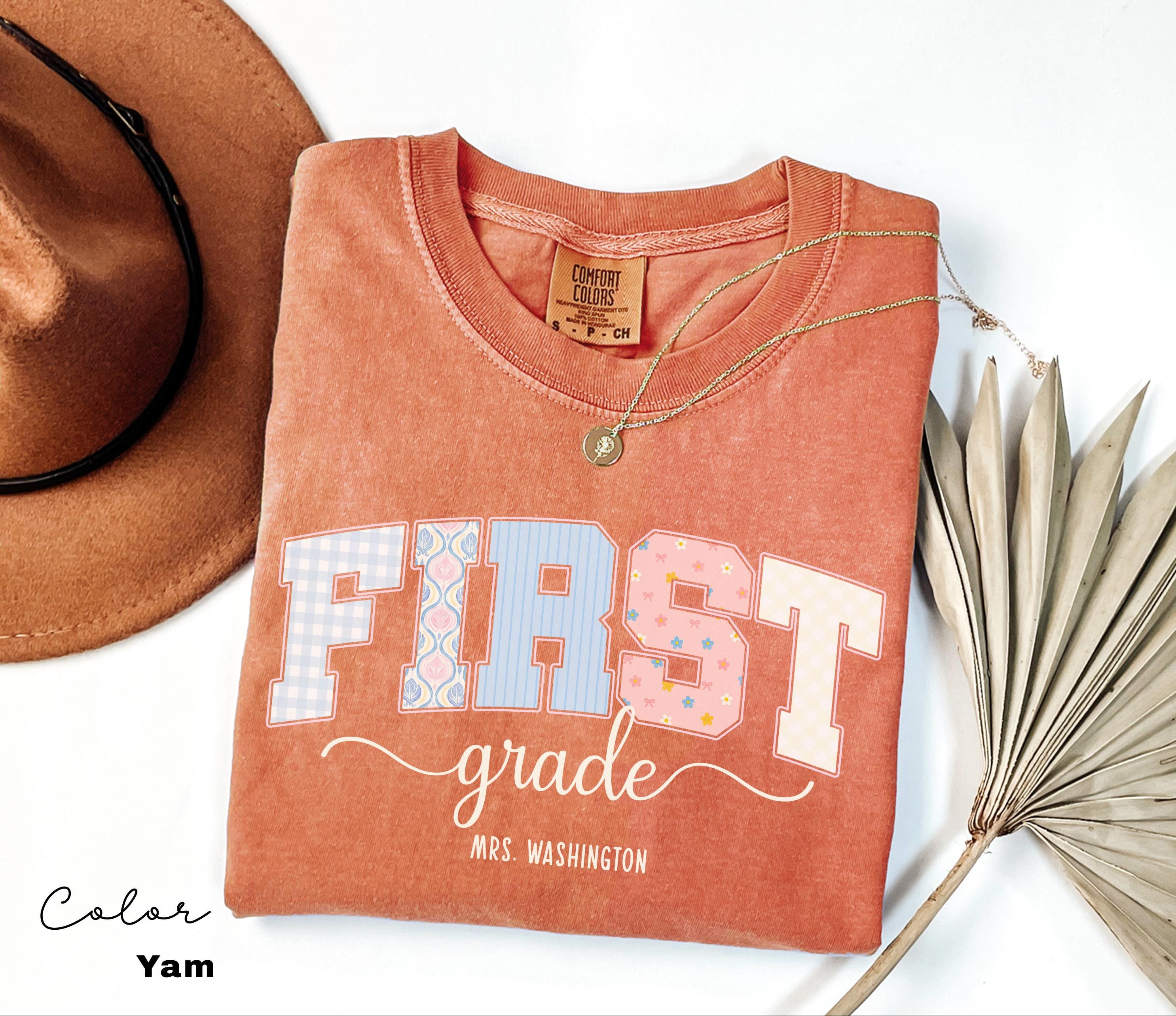Custom First Grade Teacher Comfort Colors Shirt, Personalized Name, Back to School Teacher Tee, 1st Grade Teacher Group Shirt, Cute Floral