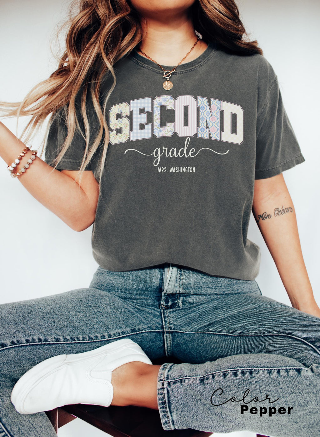 Custom Second Grade Teacher Shirt, Teacher Name Shirt, 2nd Grade Teacher Shirt, Second Grade Group Crew Shirt, Floral Teacher T-shirt