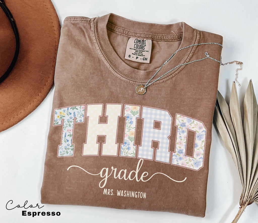 Custom Teacher Shirt, Third Grade Teacher, Teacher Name Shirt, 3rd Grade Teacher Shirt, Third Grade Crew Squad, Floral Teacher T-shirt
