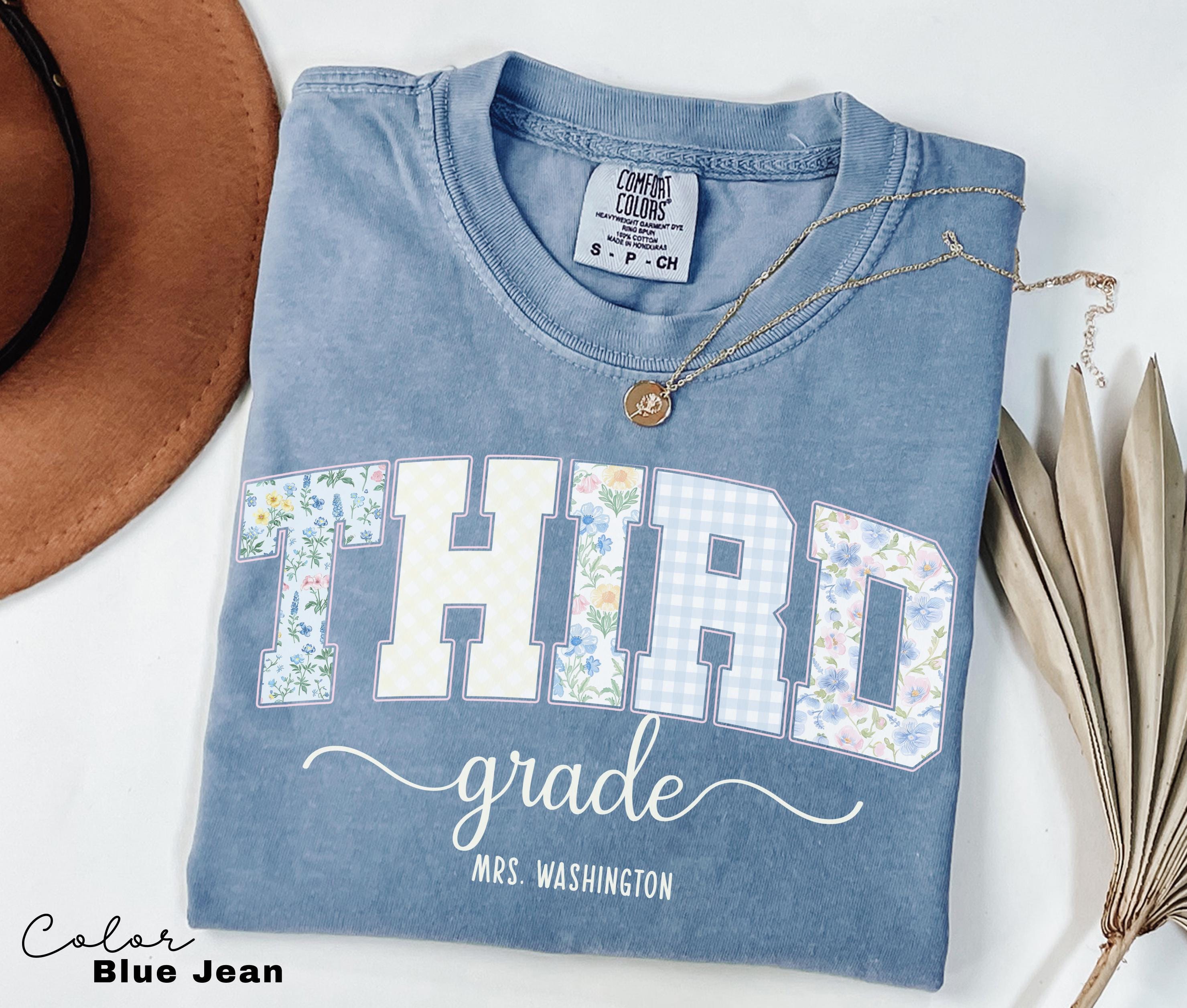 Custom Teacher Shirt, Third Grade Teacher, Teacher Name Shirt, 3rd Grade Teacher Shirt, Third Grade Crew Squad, Floral Teacher T-shirt