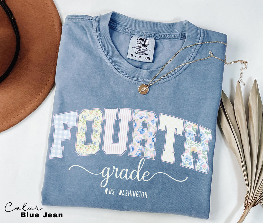 Custom Teacher Shirt, Fourth Grade Teacher, Teacher Name Shirt, 4th Grade Teacher Shirt, Fourth Grade Crew Squad, Floral Teacher T-shirt