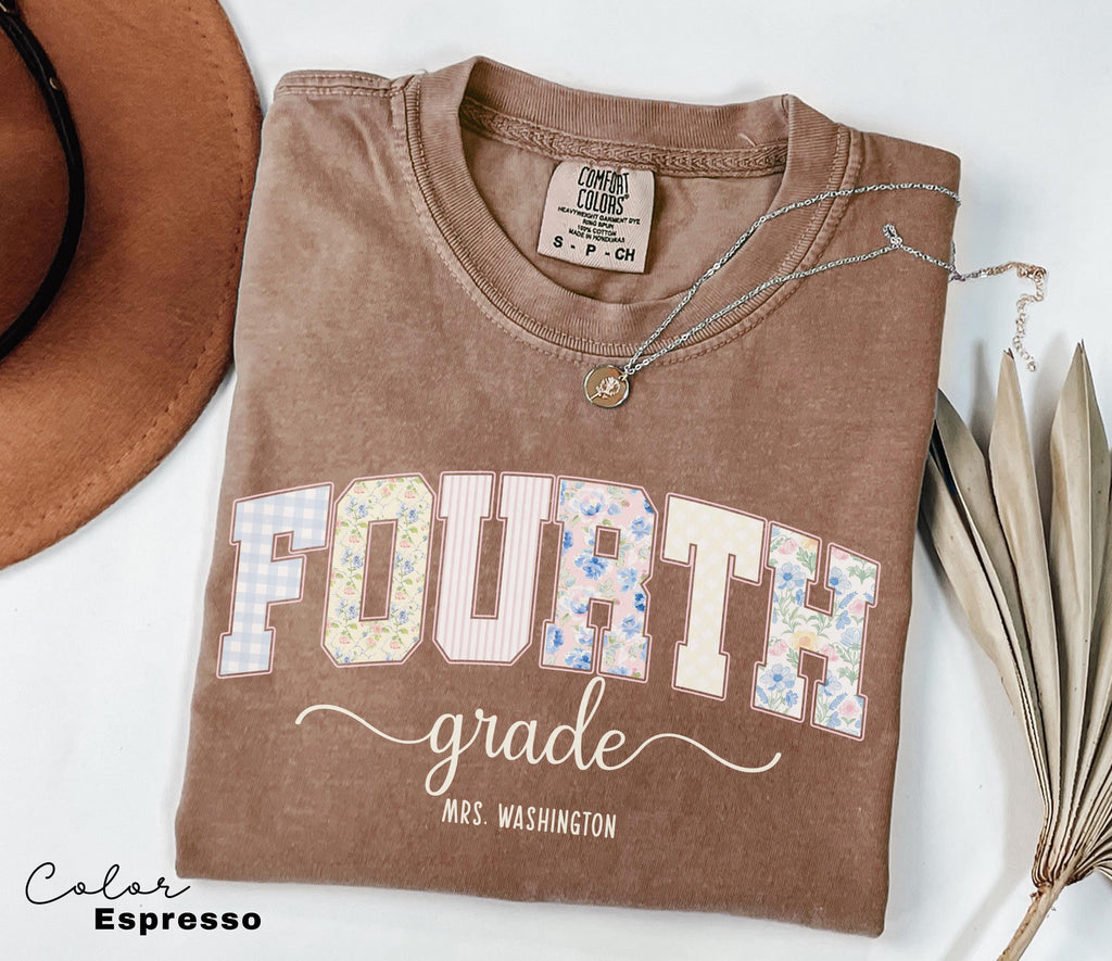 Custom Teacher Shirt, Fourth Grade Teacher, Teacher Name Shirt, 4th Grade Teacher Shirt, Fourth Grade Crew Squad, Floral Teacher T-shirt