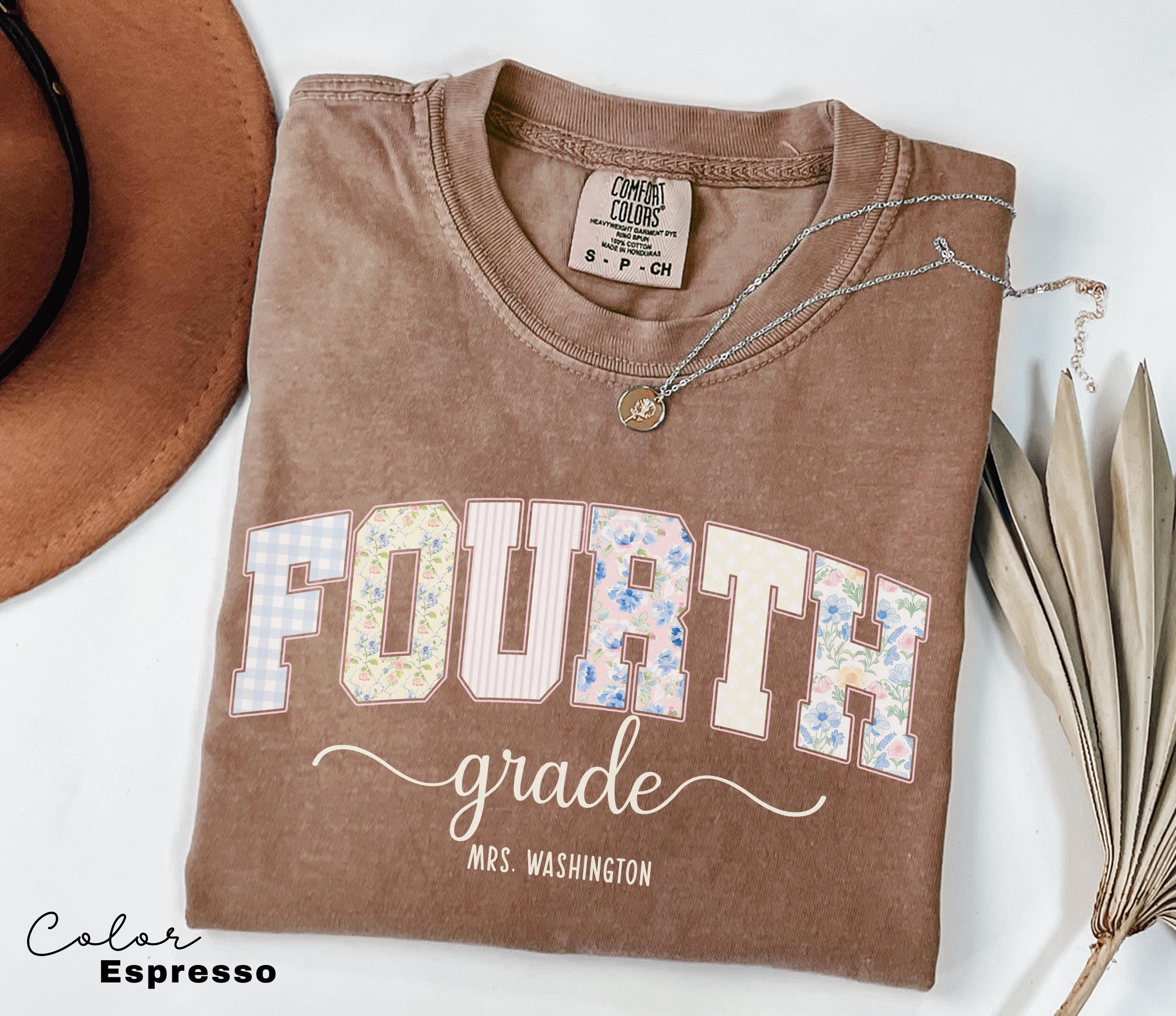 Custom Teacher Shirt, Fourth Grade Teacher, Teacher Name Shirt, 4th Grade Teacher Shirt, Fourth Grade Crew Squad, Floral Teacher T-shirt