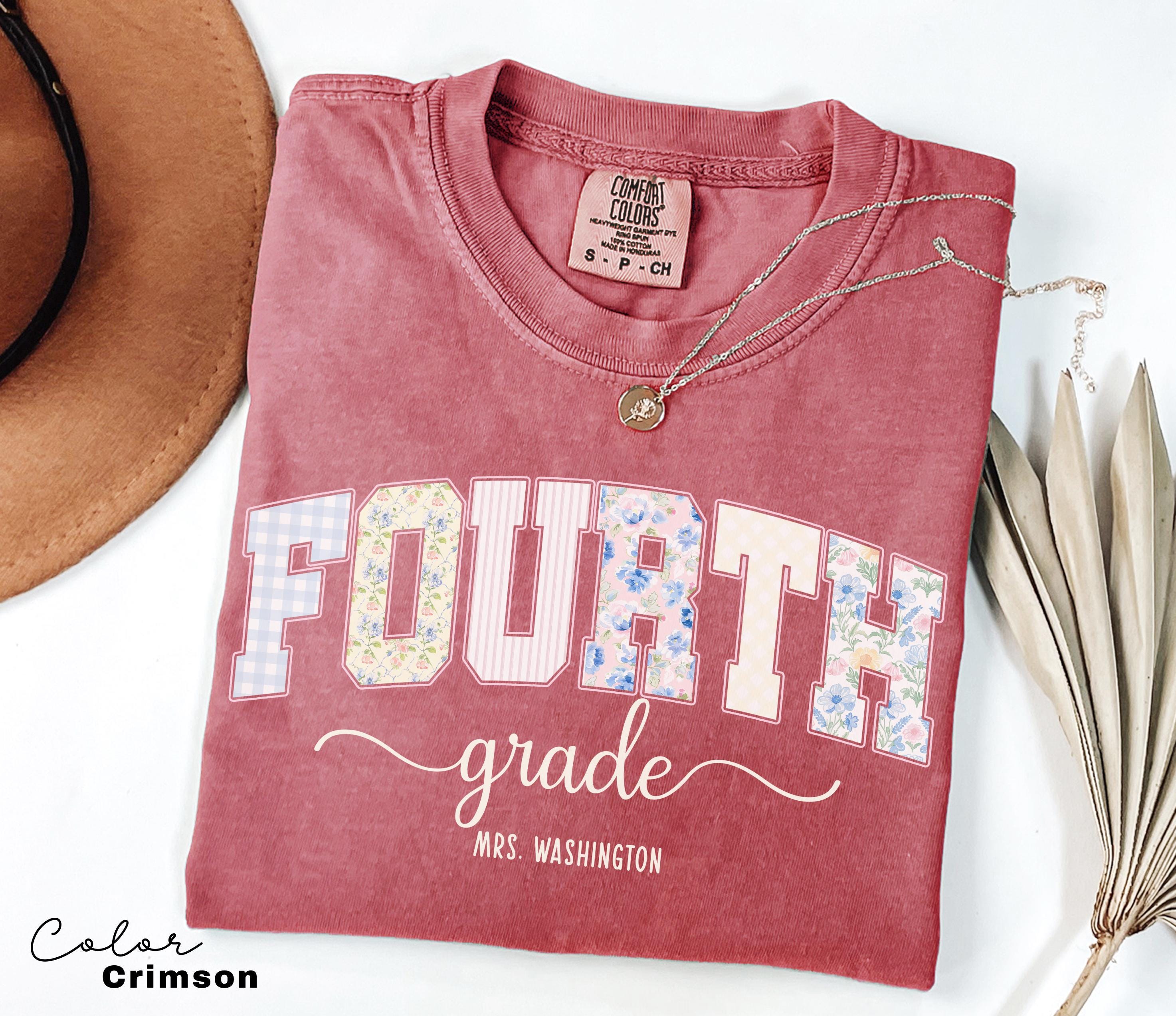 Custom Teacher Shirt, Fourth Grade Teacher, Teacher Name Shirt, 4th Grade Teacher Shirt, Fourth Grade Crew Squad, Floral Teacher T-shirt