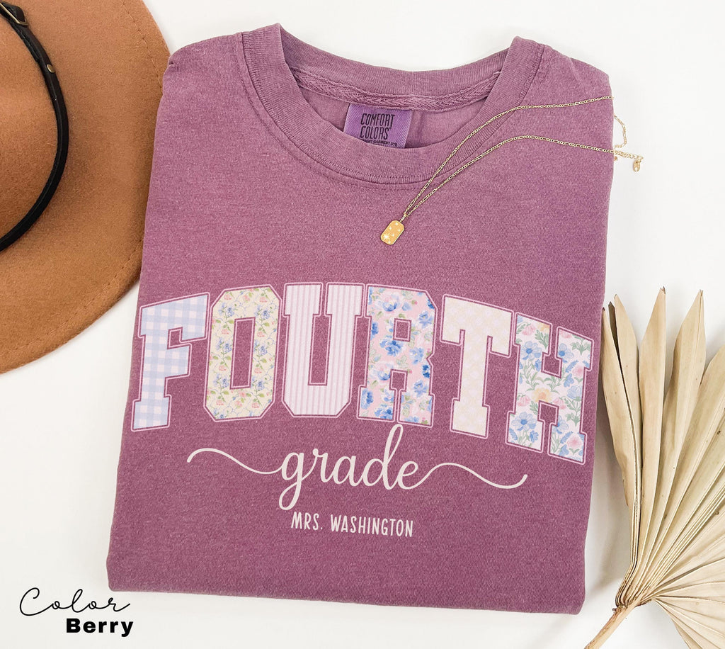 Custom Teacher Shirt, Fourth Grade Teacher, Teacher Name Shirt, 4th Grade Teacher Shirt, Fourth Grade Crew Squad, Floral Teacher T-shirt