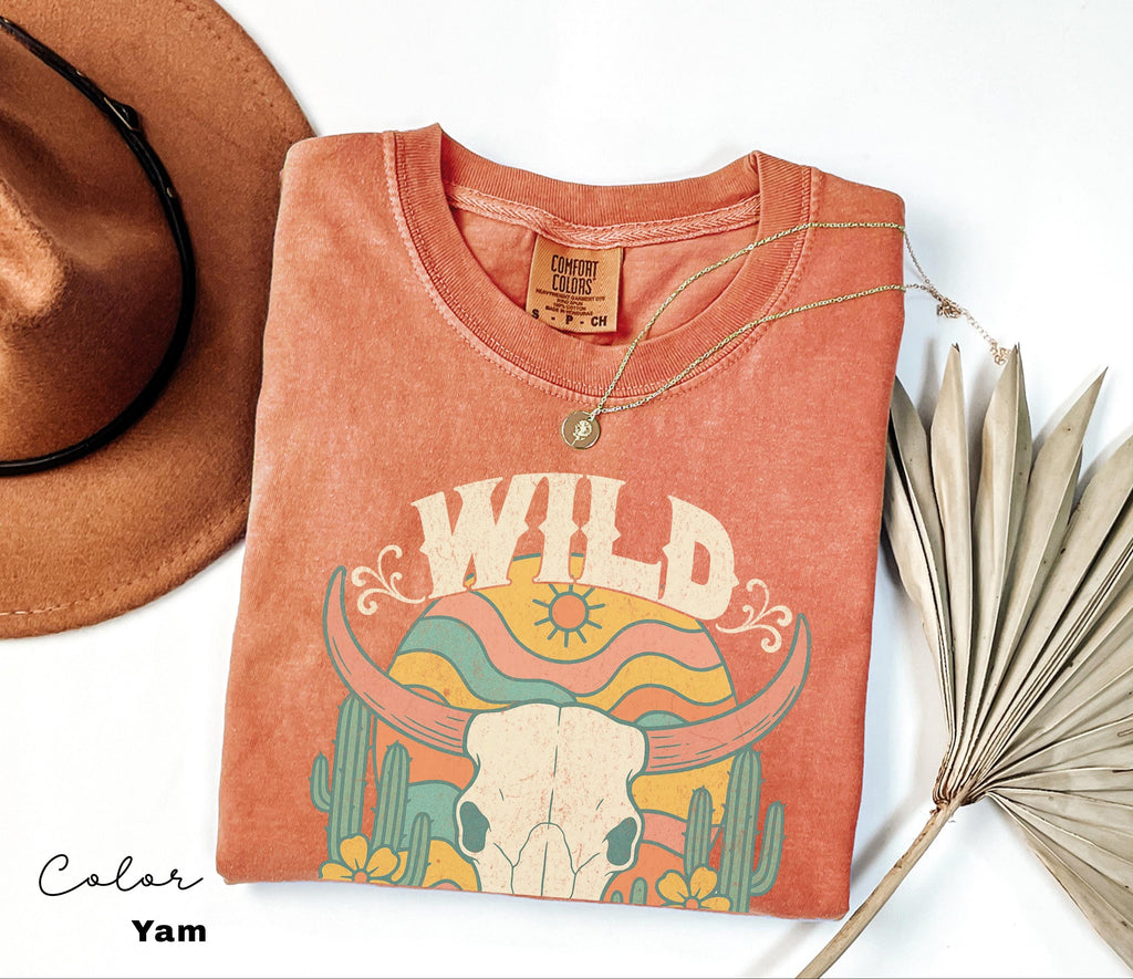 Wild West Bull Skull Shirt, Retro Western Desert Graphic Tee, Comfort Colors Cowgirl T-Shirt, Country Concert Outfit, Gift for Her,