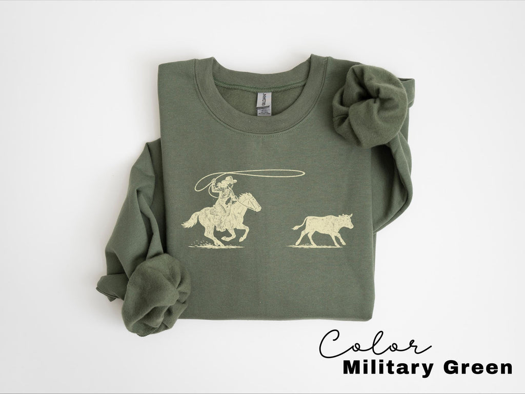 Cowgirl Roping Sweatshirt, Retro Western Rodeo Graphic Pullover, Cowboy Rodeo Sweatshirt, Country Girl Outfit, Gift for Her, Farm Sweatshirt