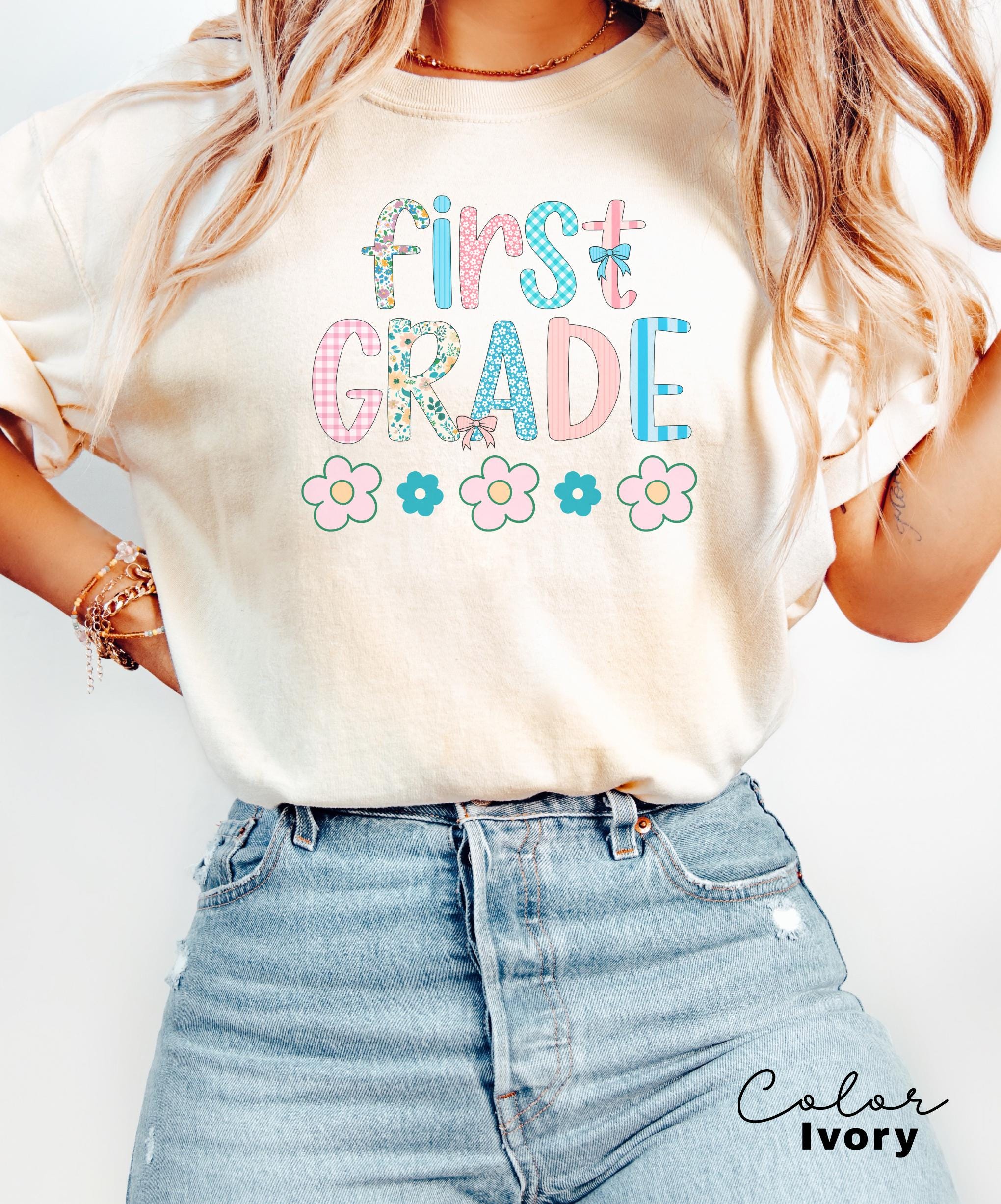 Comfort Colors First Grade Teacher Shirt, Back to School 1st Grade Tee, Teacher Appreciation Gift, Cute Elementary School T-shirt, Coquette