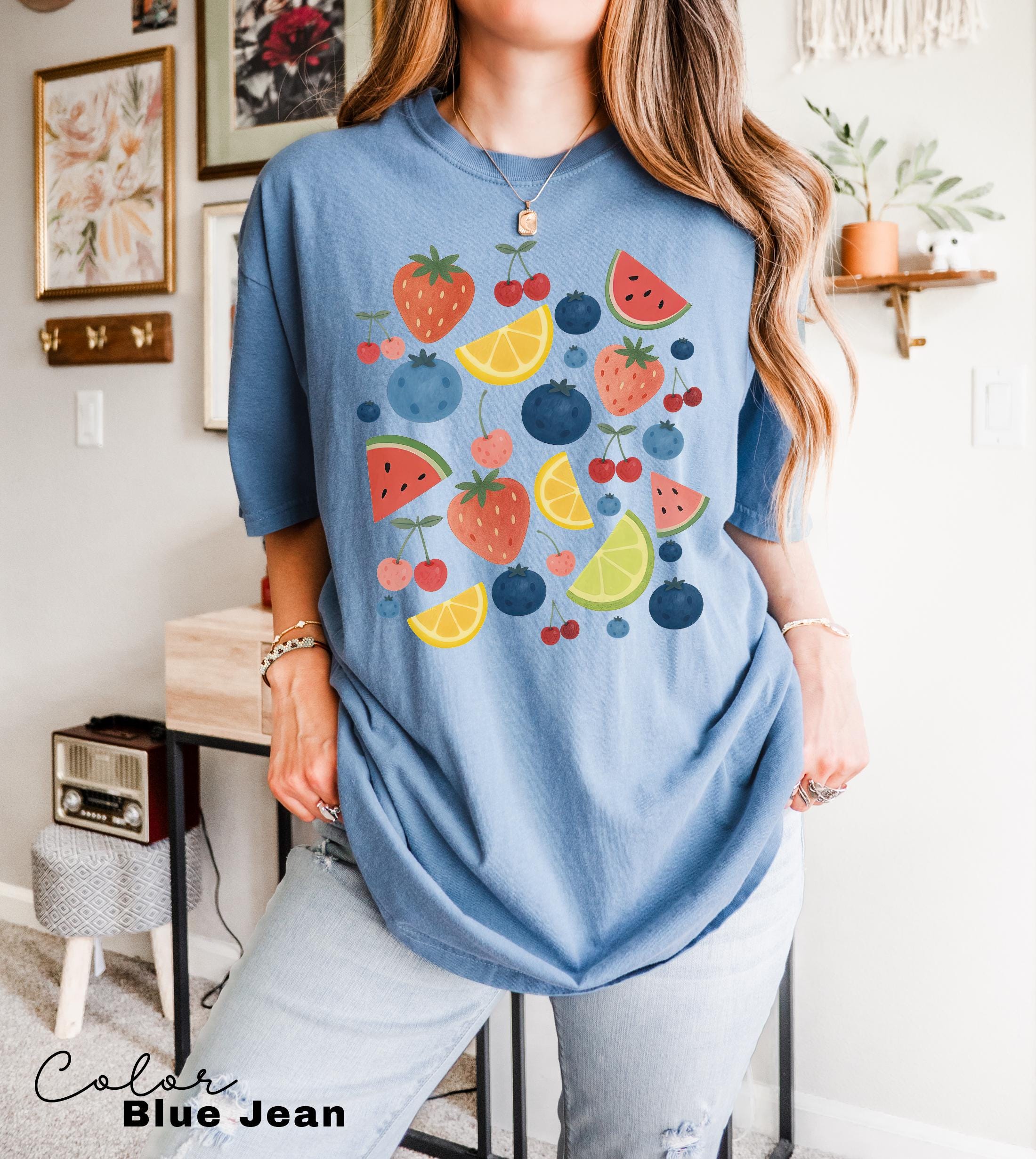 Summer Fruit Shirt, Comfort Colors Cottagecore Strawberry Shirt, Lemon t-Shirt, Summer Time Tropical Vacation, Blueberry, Watermelon